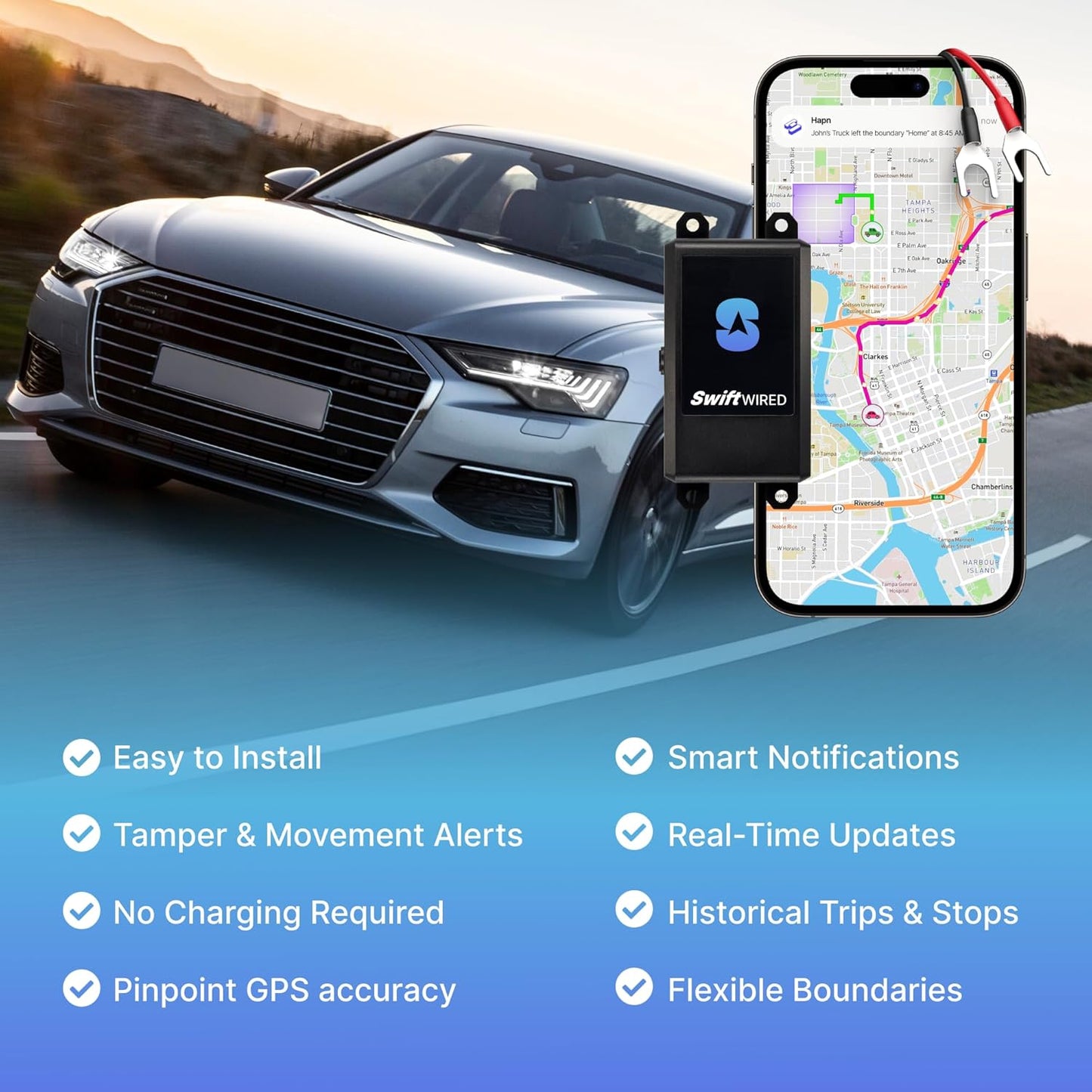 Spytec Swift Wired GPS Tracker for Cars with 3 Month Service, No Fees, GPS Tracking for Vehicles & Trucks, Easy Installation to Car Battery W/No Drain, 24/7 GPS Surveillance, USA & Worldwide Tracking TRUCK DRIVER