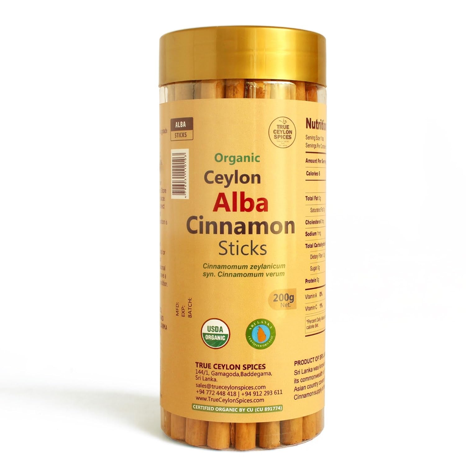True Ceylon Alba Cinnamon Sticks, Organic Inner Bark Only, Fresh Crop by a Sri Lankan Farmer, 135G (40-50 Nrs. of 4” Long Sticks), Cinnamomum Zeylanicum (Verum), Light Brown TLBH