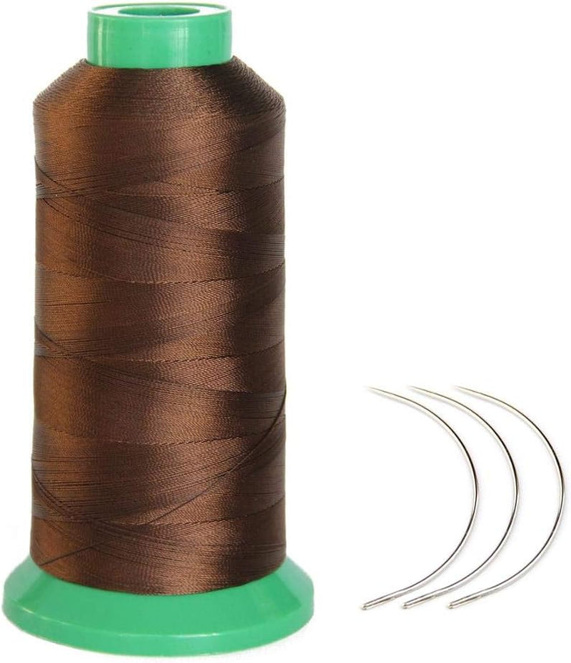 1700 Meters Elastic Nylon Sewing Thread 3Pcs 9Cm Curl Needles for Wig Making(Medium Brown)