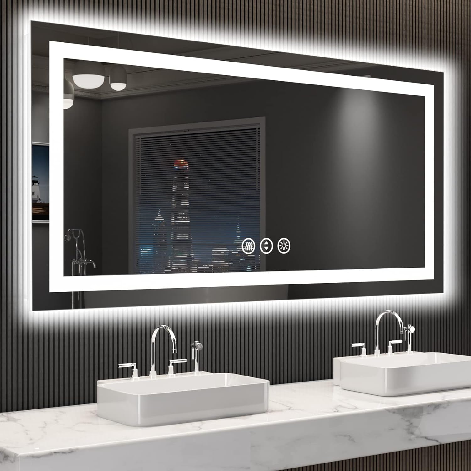 60”X30“ RGB LED Bathroom Mirror with Lights for Bathroom, Anti-Fog, Dimmable，Multiple Light Modes, RGB Backlit + Front Light, Memory Function, Tempered Glass
