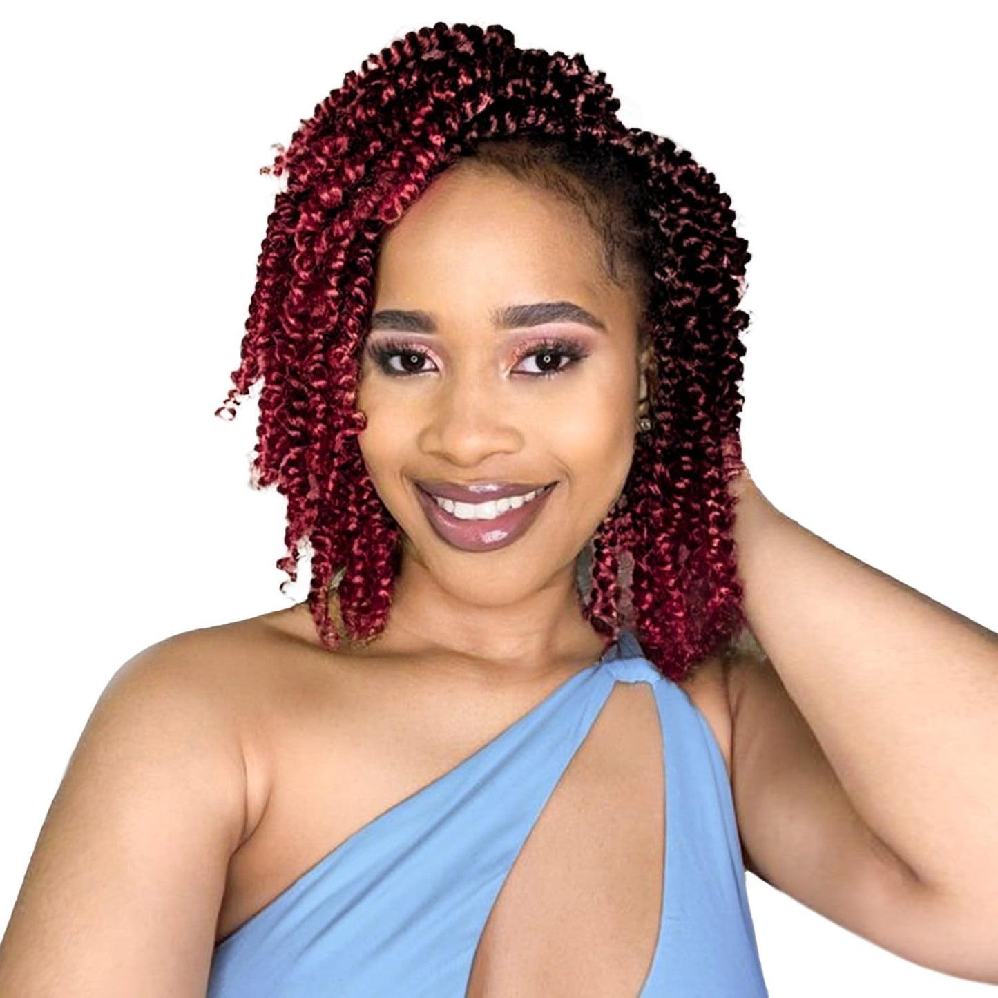 Passion Twist Hair 8 Inch, 8 Packs Passion Twist Crochet Hair for Black Women, Prelooped Crochet Twist Hair with Curly Ends (8Inch, TBUG#)