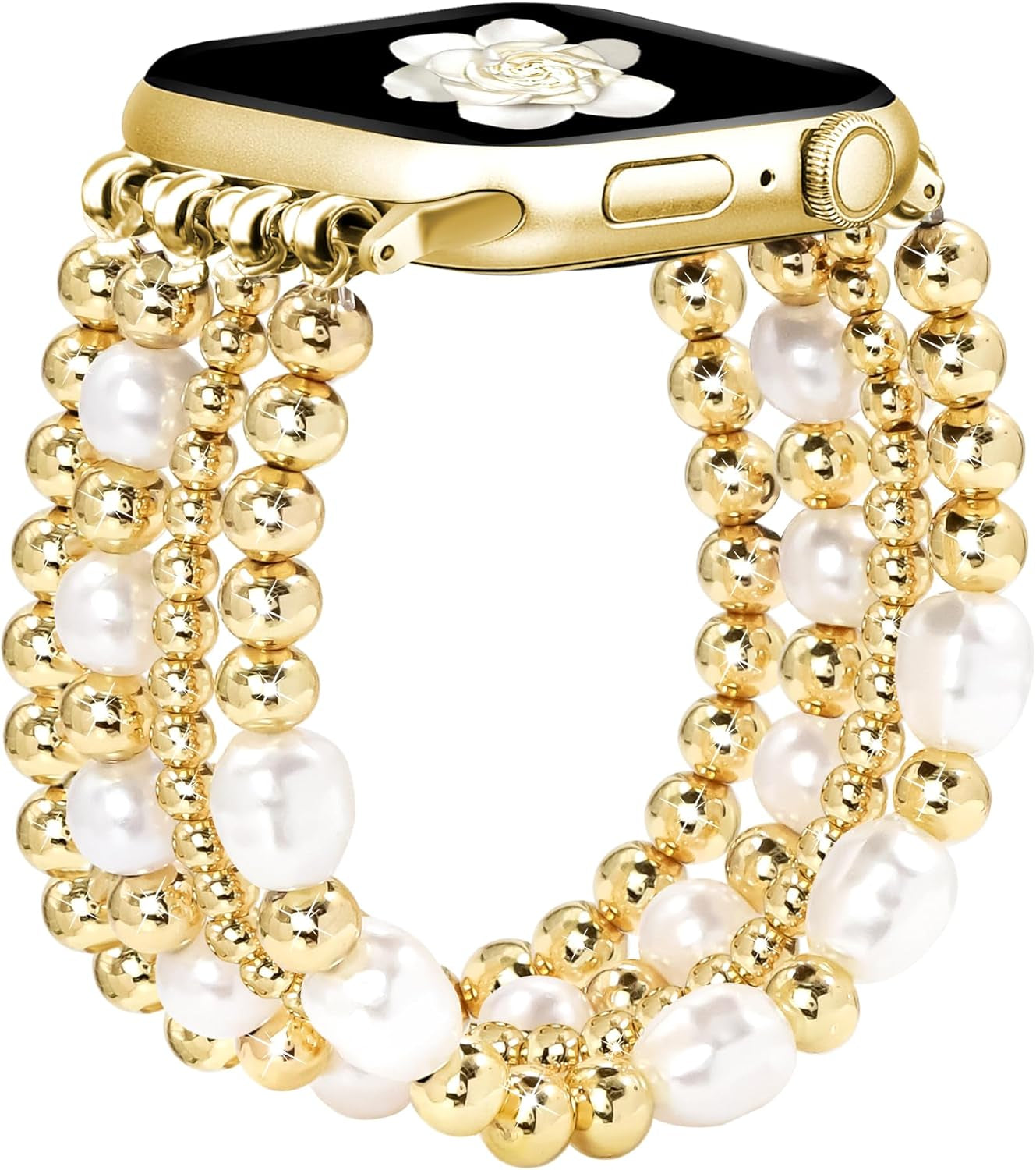 Beaded Bracelet Women Compatible with Apple Watch Bands 40Mm 45Mm 44Mm 41Mm 38Mm 42Mm Dressy Fancy Fashion Cute Stretchy Elastic Jewelry Strap Replacement for Iwatch Series 9/8/SE/7/6/5/4/3/2/1