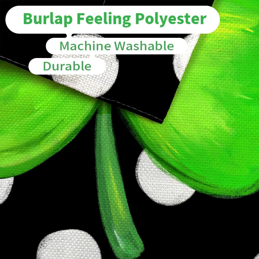 St Patricks Day Shamrock Garden Flag 12×18 Inch Double Sided Green Clover Small Burlap Welcome Polka Dots Holiday Yard Flag for Outside