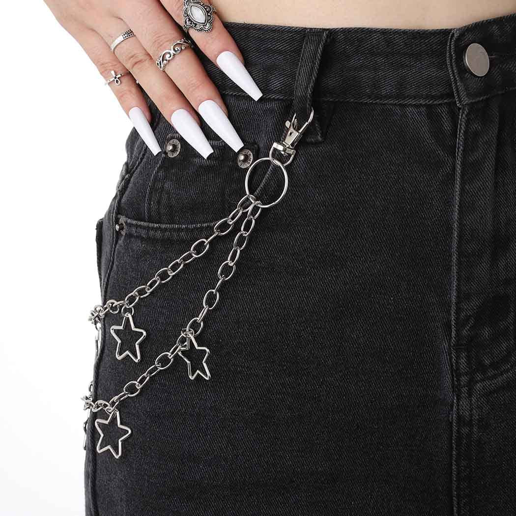 Hip Hop Pants Chain Goth Jean Chains Star Punk Pocket Chain for Women Layered Acrylic Keychains Cute Trouser Chain Rock Wallet Chain for Men Waist Body Accessories for Girls (2 Stat-1)
