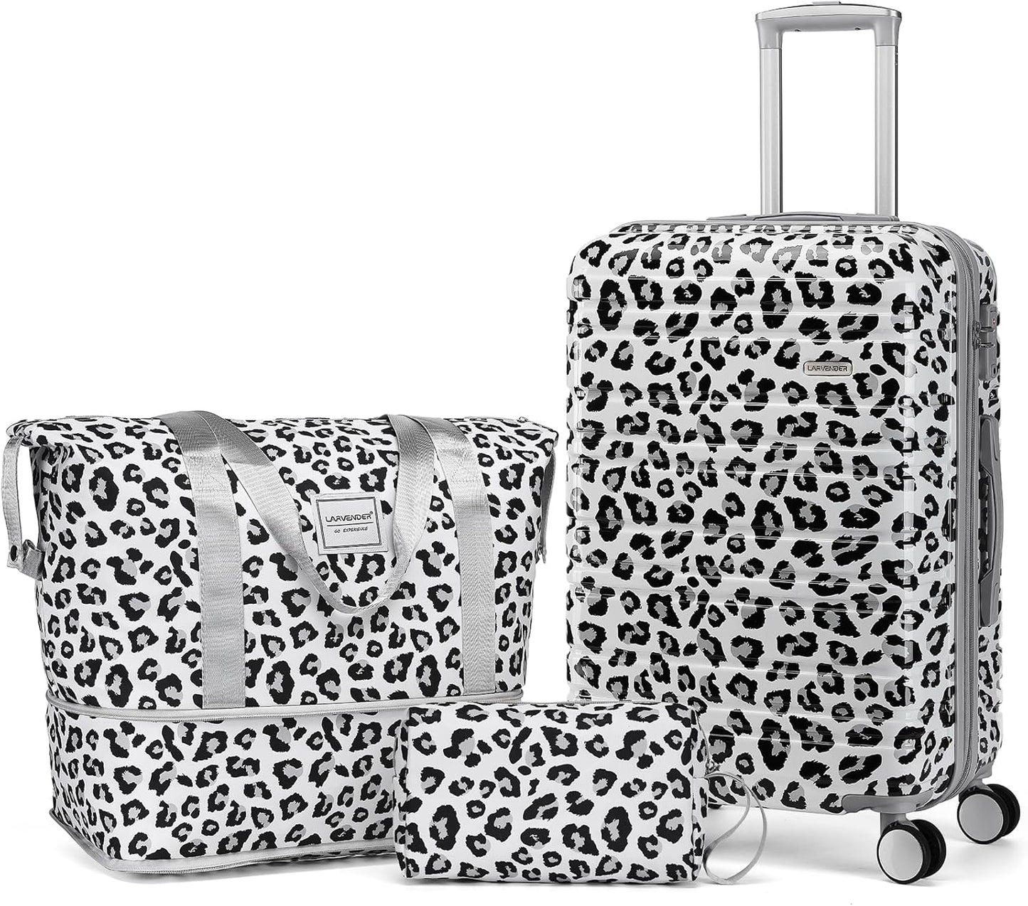Luggage Sets 3 Piece, Hardside 20 in Carry on Luggage Airline Approved PC+ABS Suitcase Set with Spinner Wheels TSA Lock, Lightweight Rolling Suitcase for Men and Women, Leopard