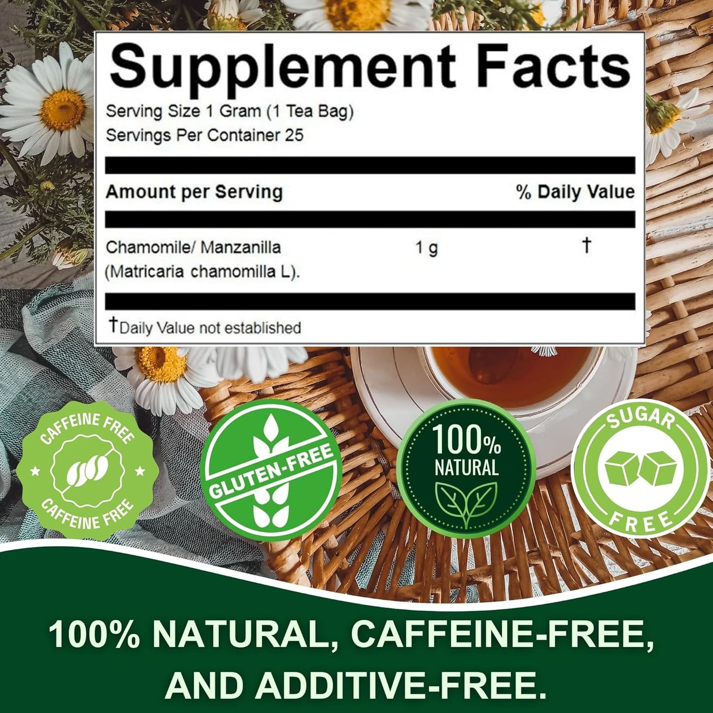 Chamomile Tea 25 Herbal Teabags of Te De Manzanilla Natural Dried Camomile Tea from Peru by TLBH