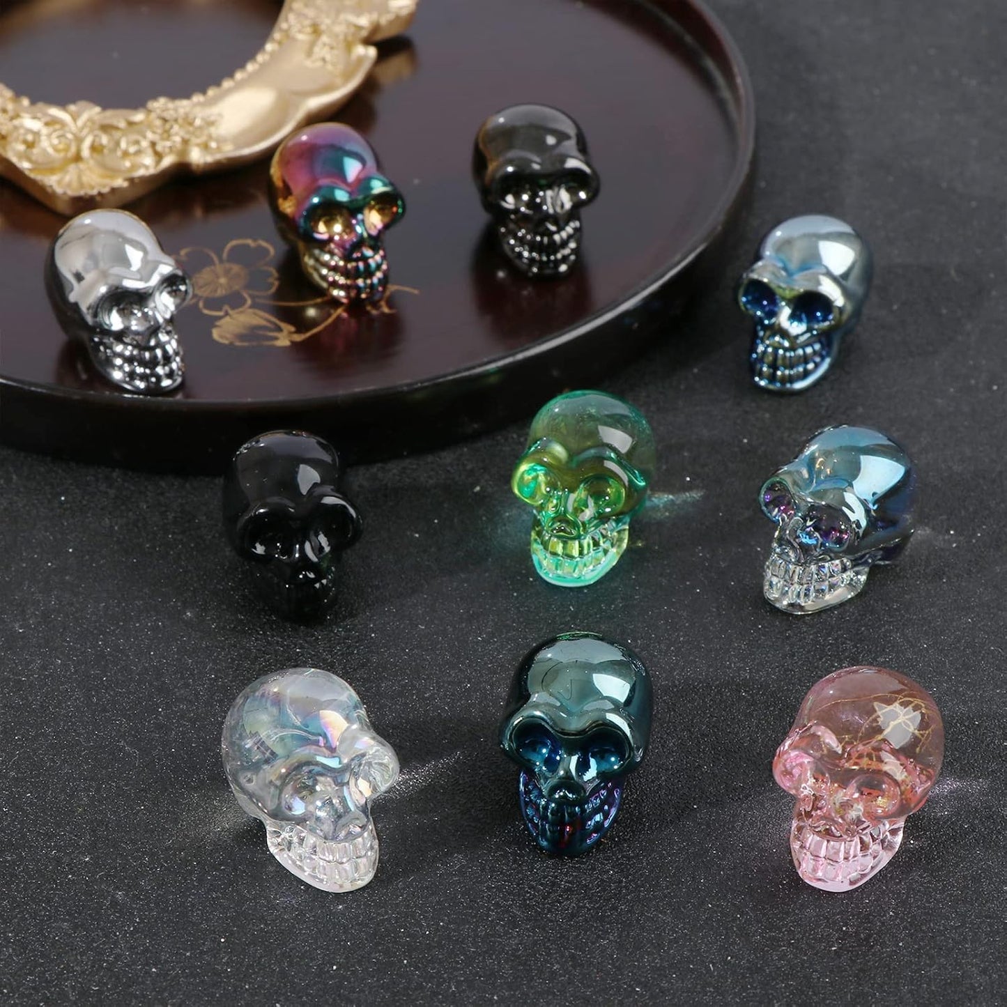 1" Crystal Skull Statues 10 Pcs Carving Skull Statue Sculptures Quartz Skull Hand Carved Human Skeleton Figurines Head Bone Crystal Skull Sculpture,Pocket Crystal Figurine Sculpture Skull Crystal