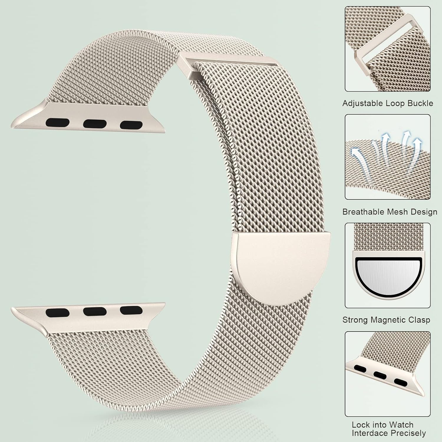 Compatible with Apple Watch Band Series 9, Ultra 2, SE, Ultra 8 7 6 5 4 3 2 1 38Mm 40Mm 41Mm 42Mm 44Mm 45Mm 49Mm Women and Men, Stainless Steel Mesh Loop Magnetic Clasp Replacement For