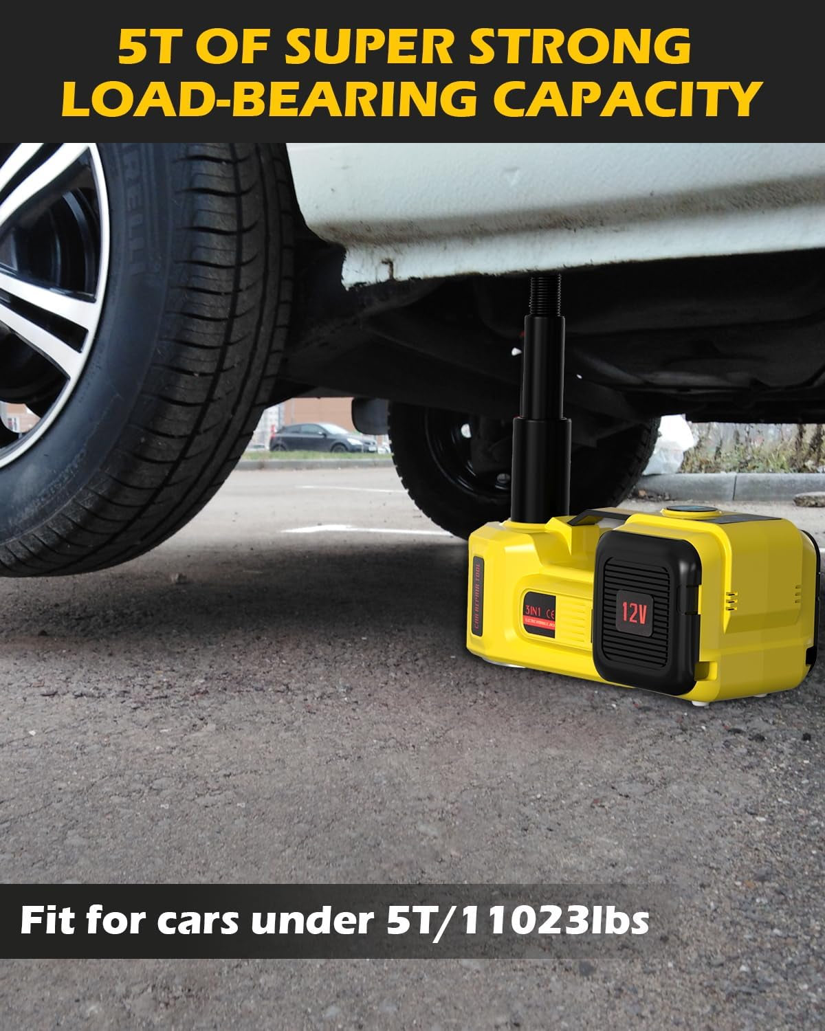 Electric Car Jack, 5 Ton 12V Digital Display Electric Jack for Car with E-Impact Wrench, Tire Inflator Pump and LED Light, (Lifting Range: 6.1~17.7 Inch) for Sedan, SUV, Truck Tire Change Replacement TRUCK DRIVER