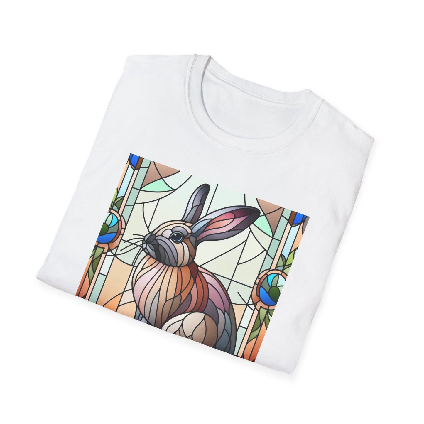 Flemish Giant Rabbit Animal Stained Glass Design Unisex Softstyle T-Shirt