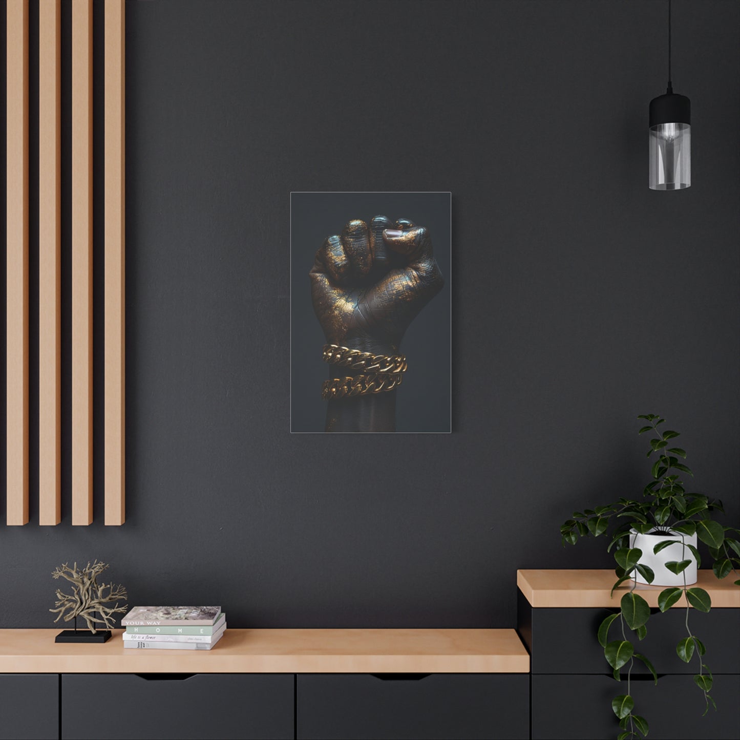 Black And Gold Power Black Man Fist Matte Canvas, Stretched, 1.25"