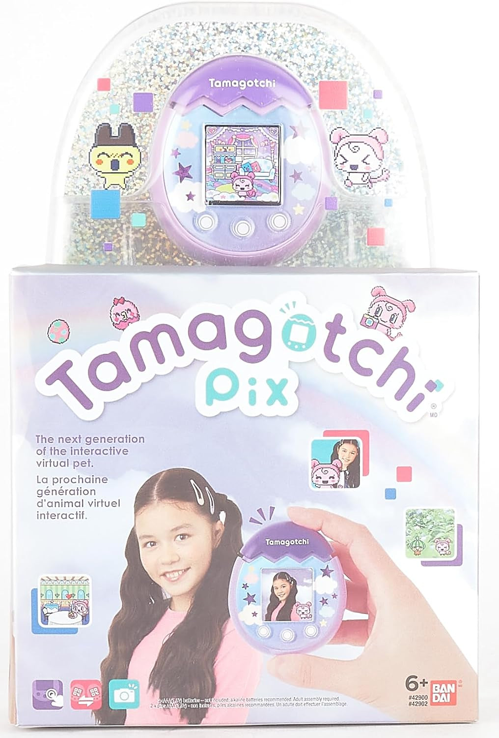 Bandai PIX - Sky Purple - 42910 Virtual Electronic Pet with Color Screen, Touch Buttons Games and Camera BanUK