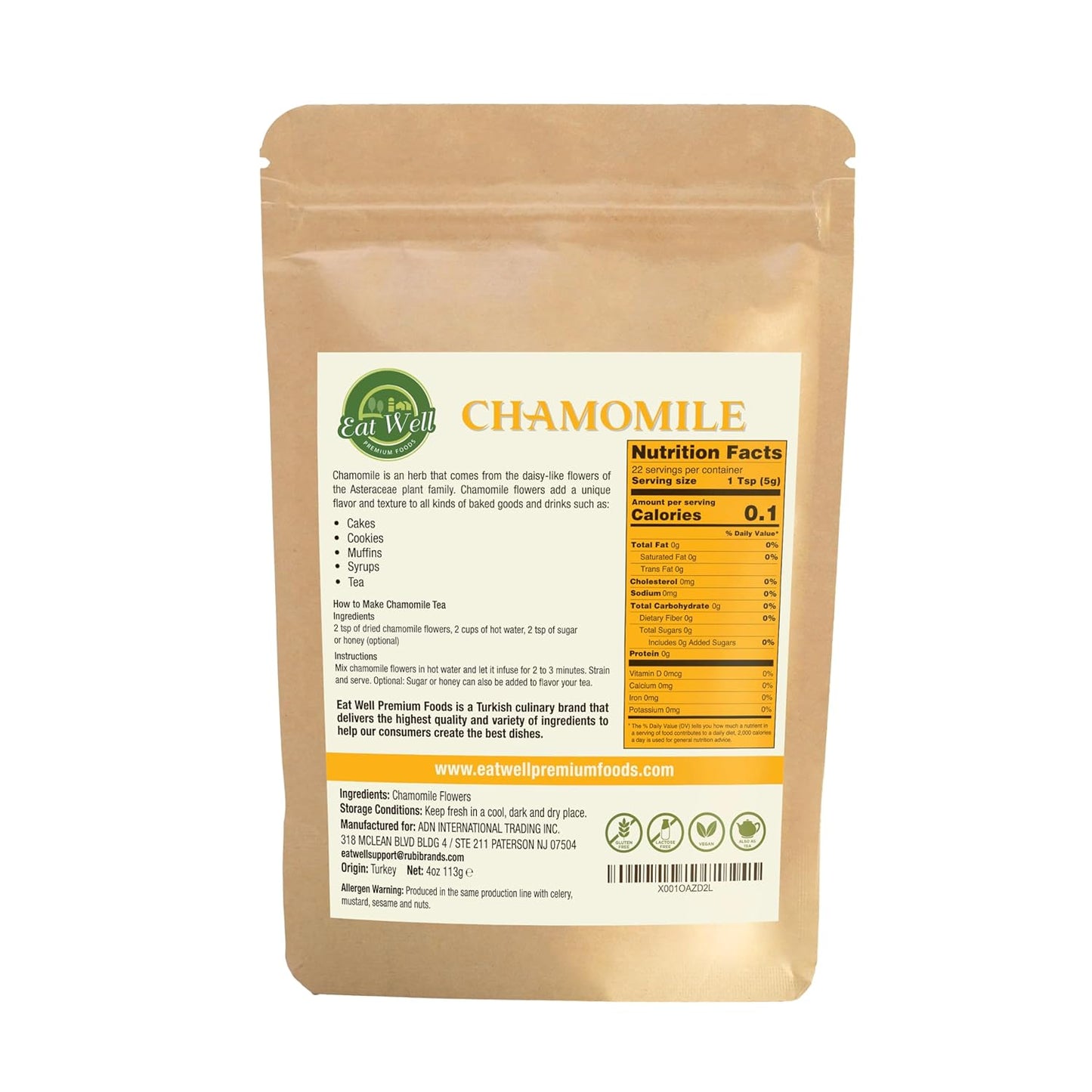 Chamomile Flowers 4 Oz, Dried Chamomile Tea Loose Leaf, Edible Culinary Camomile Herb for Drinking and Cooking, Versatile Camomile Dried Herbs and Flowers in Resealable Bag TLBH