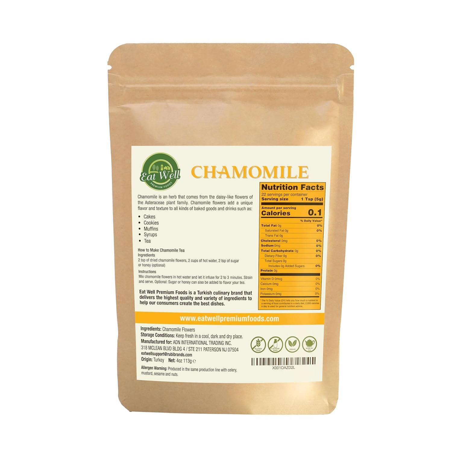 Chamomile Flowers 4 Oz, Dried Chamomile Tea Loose Leaf, Edible Culinary Camomile Herb for Drinking and Cooking, Versatile Camomile Dried Herbs and Flowers in Resealable Bag TLBH