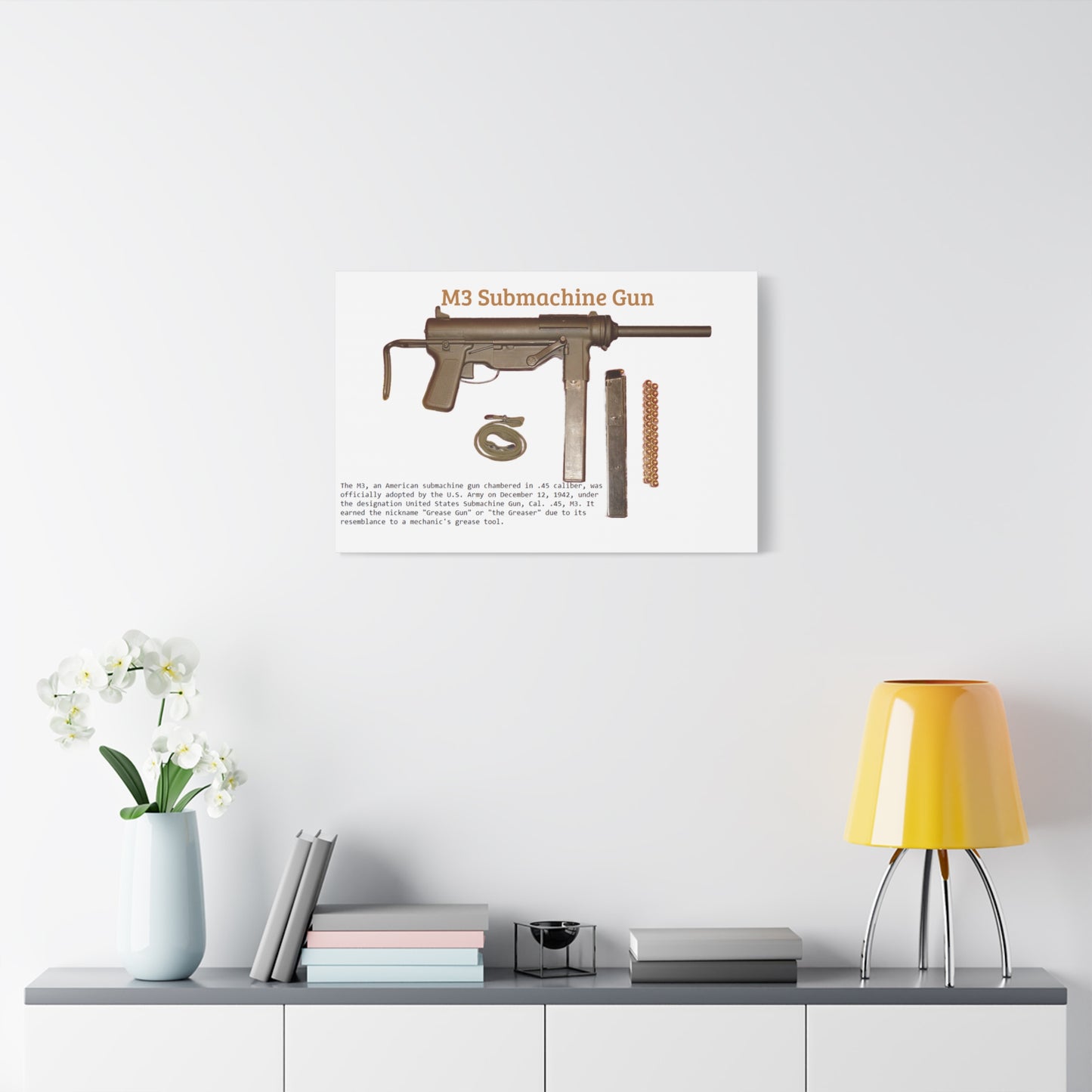Grease Gun M3 submachine gun Matte Canvas, Stretched, 1.25"
