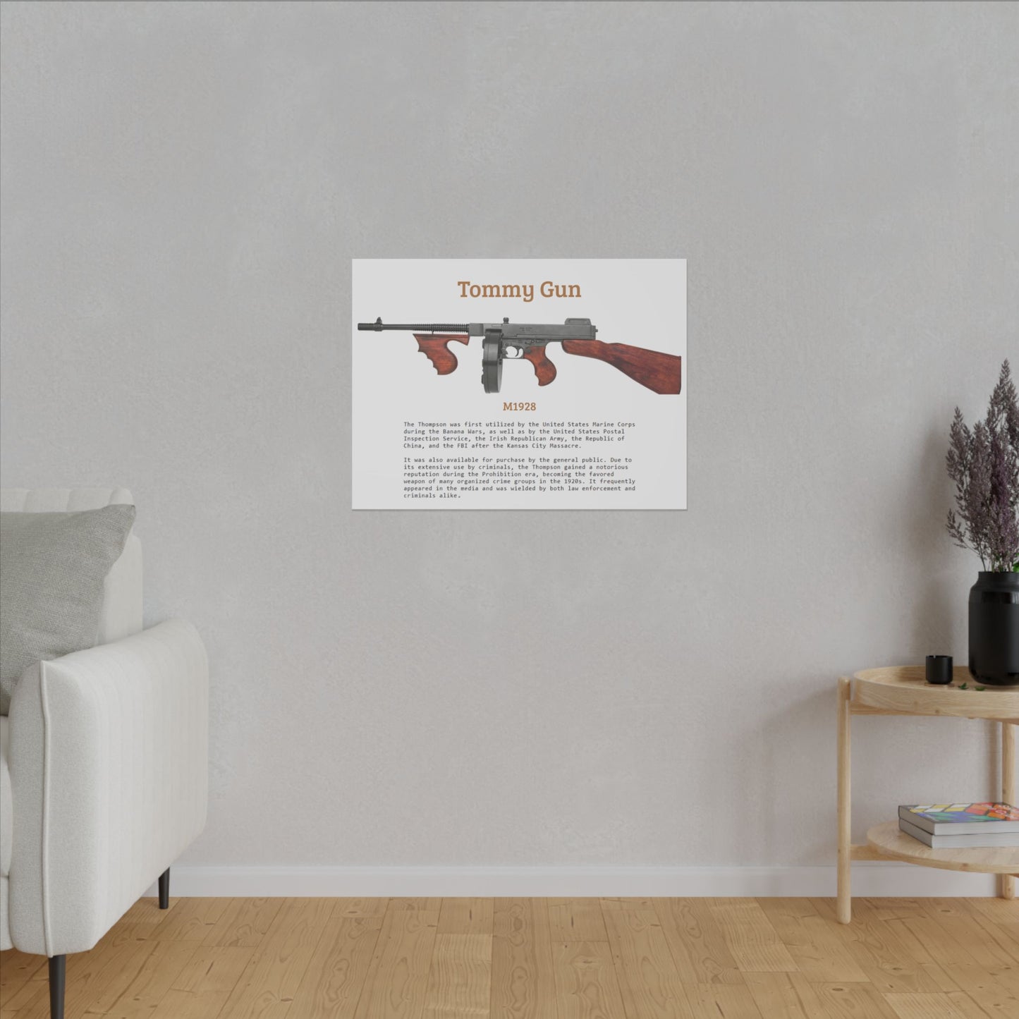 Thompson submachine gun TOMMY GUN M1928 Matte Canvas, Stretched, 0.75" (Multi-Size)