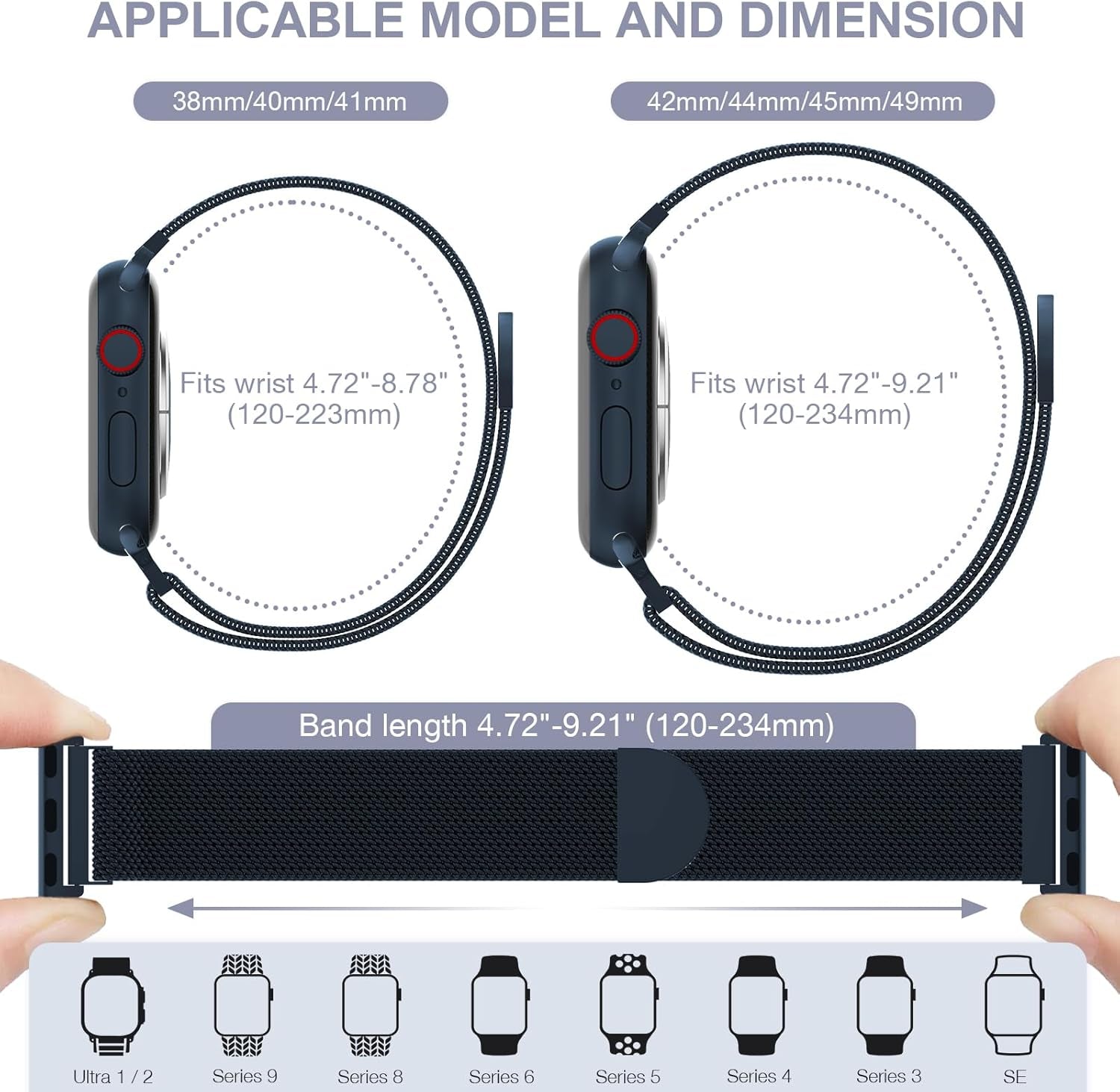 Mesh Metal Loop Compatible with Apple Watch Band 40Mm 41Mm 38Mm 44Mm 45Mm 49Mm Series Ultra SE 9 8 7 6 5 4 3 2 1 Women Men, Stainless Steel Strap with Magnetic Clasp for Iwatch Bands