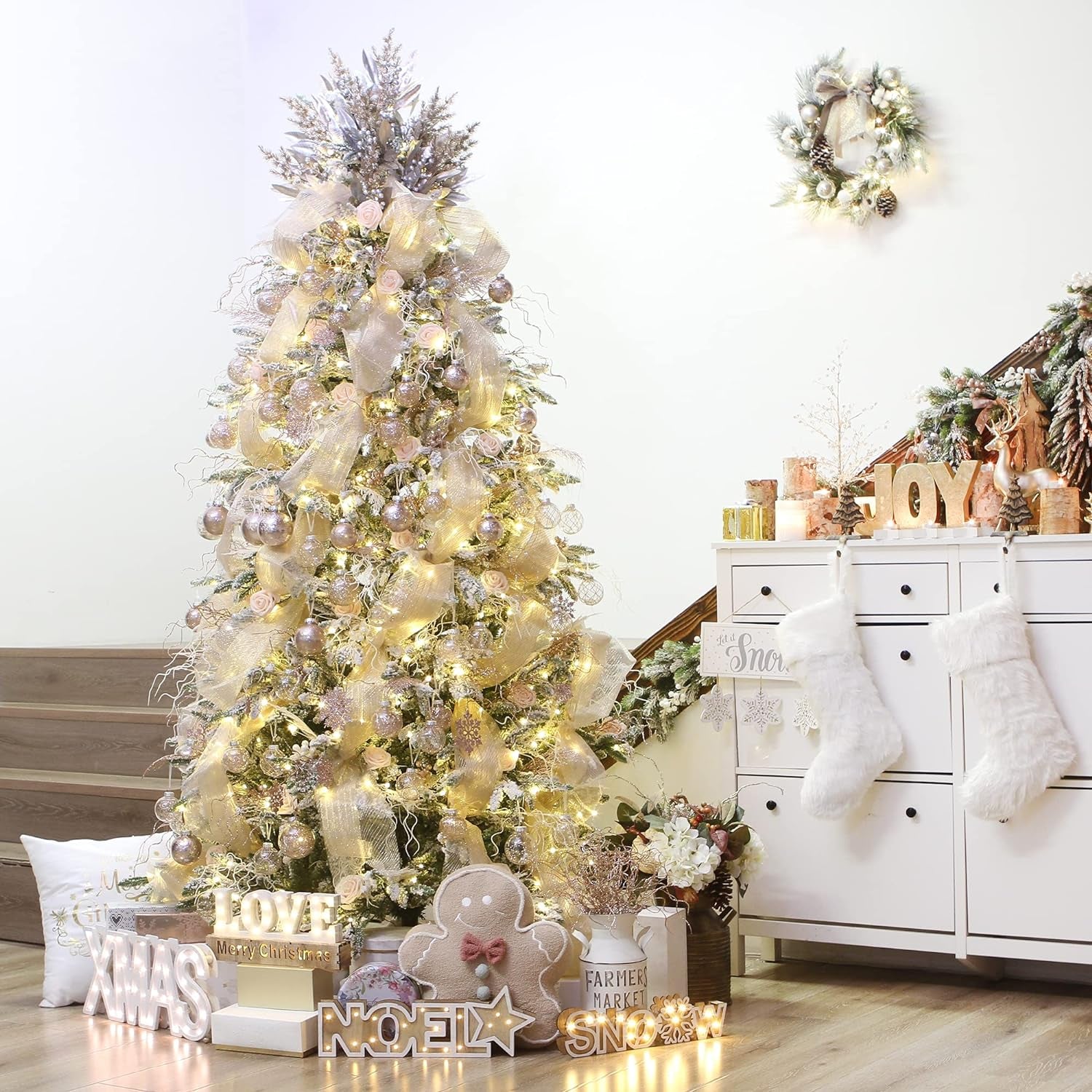 Shatterproof Clear Plastic Christmas Ball Ornaments Decorative Xmas Balls Baubles Set with Stuffed Delicate Decorations (60Mm/2.36''/30-Pack, Rose Gold)