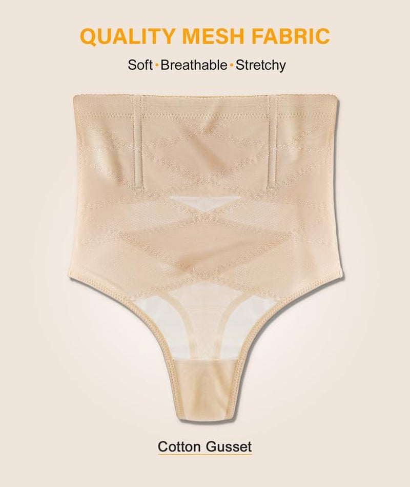 Thong Shapewear Tummy Control Underwear for Women High Waisted Stay-Put Body Shaper Girdle Targeted Compression