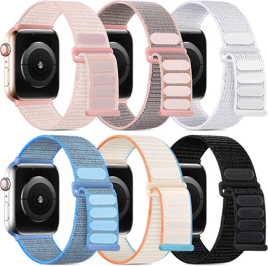 Stretchy Nylon Straps Compatible with Apple Watch Bands 38Mm 40Mm 41Mm 42Mm 44Mm 45Mm 49Mm for Iwatch SE2 SE Series 9 8 7 6 5 4 3 2 1, 6 Pack
