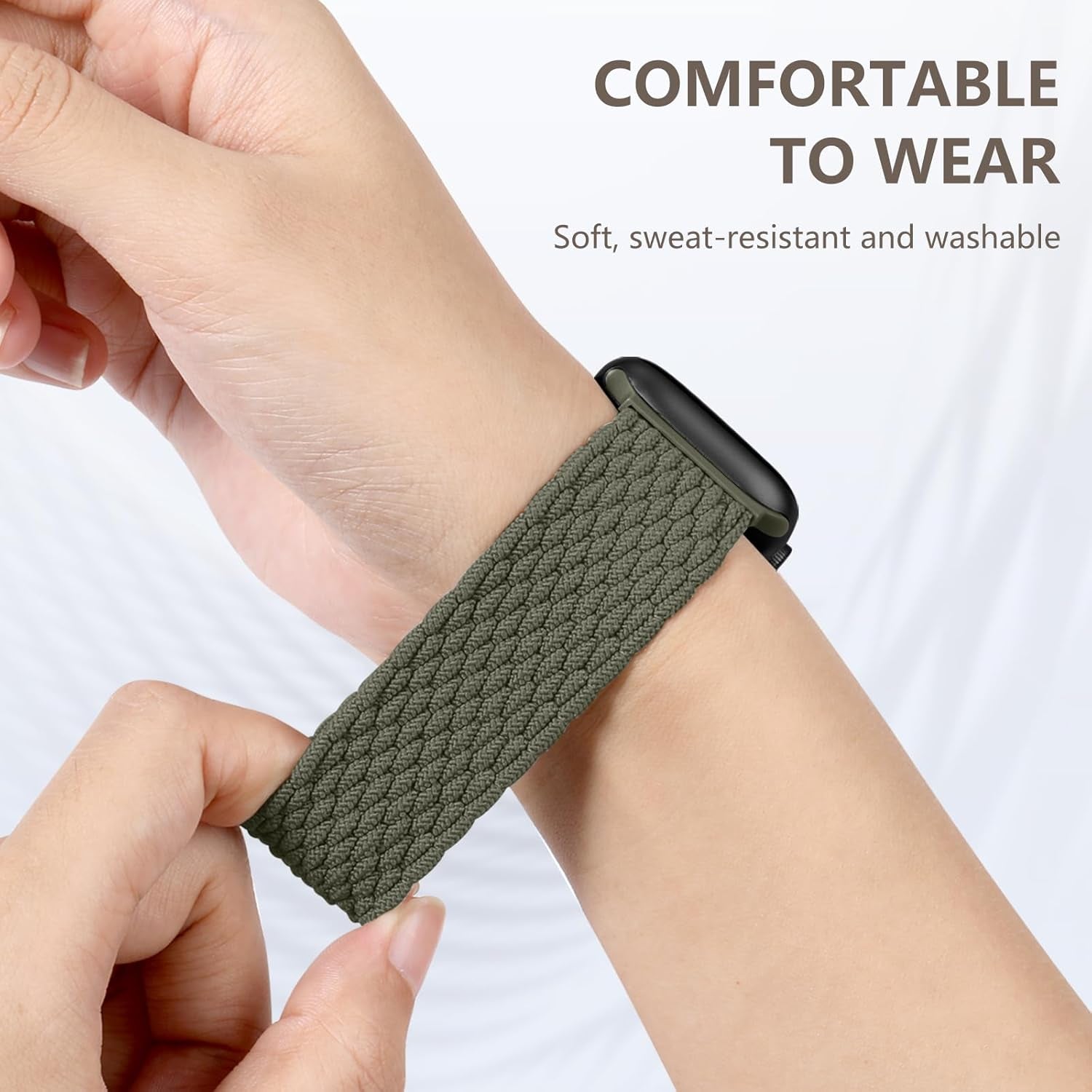 Stretchy Nylon Solo Loop Compatible with Apple Watch Band 44Mm 42Mm 45Mm 49Mm Men Women, Braided Sport Elastic Wristband Strap for Iwatch Series 9 8 7 6 5 4 3 2 1 SE Ultra/Ultra 2,Army Green