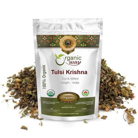 Tulsi/Holy Basil (Krishna) Cut & Sifted (Ocimum Tenuiflorum) - Herbal Tea | Organic & Kosher Certified | Raw, Vegan, Non GMO & Gluten Free | USDA Certified | Origin - India (1LBS / 16Oz) TLBH