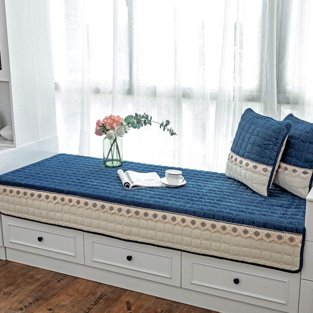 Bay Window Cushion Seat Indoor, Farmhouse Window Seat Cushions Indoor for Bedroom, Non Slip Pads/Bay Window Sill Bench Cushions, 27.55 X 59.05 Inches, Sea Blue