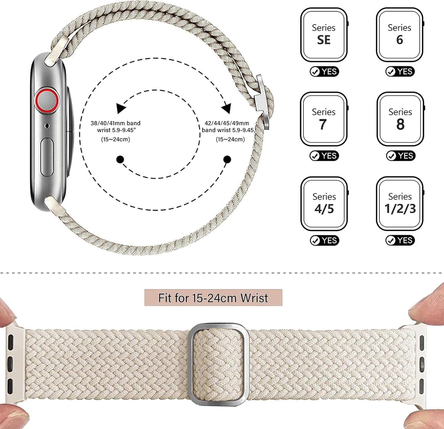 Braided Solo Loop Compatible with Apple Watch Band 38Mm 40Mm 41Mm, Adjustable Stretchy Bands Elastic Sport Wristbands for Iwatch Series 8 7 6 5 4 3 2 1 SE Ultra, for Men/Women, 2 Pack.
