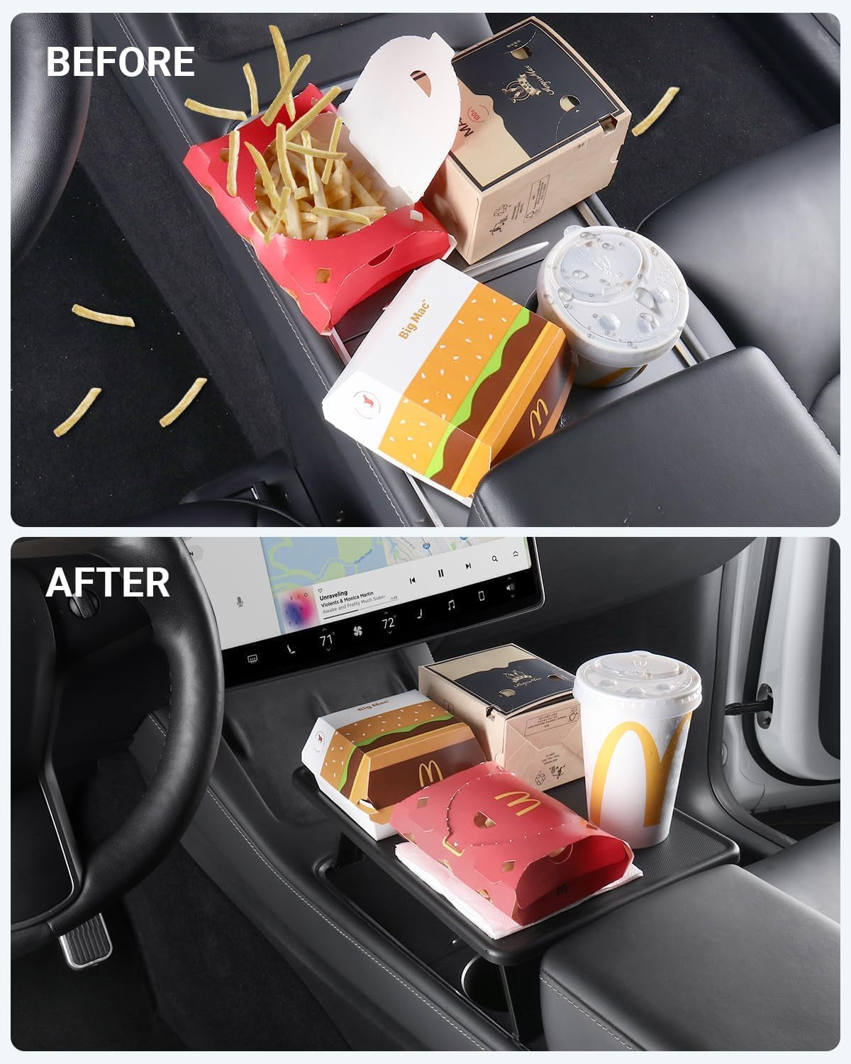 Upgrade Tesla Model 3/Y Table Tray, Foldable Center Console Car Food Eating/Laptop Work Desk for Road Trips 2021-2025 Model Y and 2021-2023 Model 3 Interior Accessories