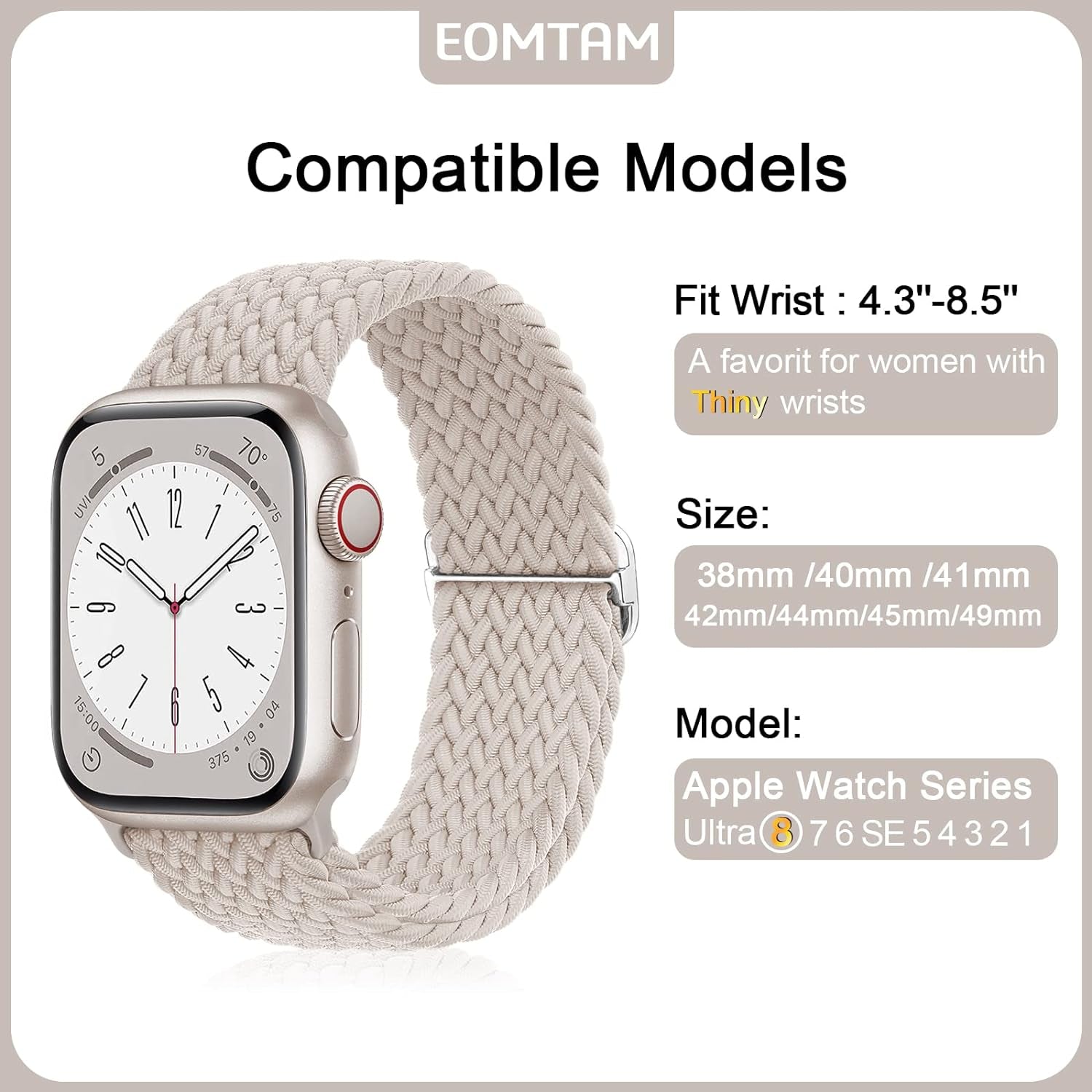 5 Pack Braided Stretchy Adjustable Straps Compatible for Apple Watch Ultra 2/1 Band 38Mm 40Mm 41Mm 42Mm 44Mm 45Mm 49Mm for Women Men ,Sport Elastic Nylon Cloth Wristbands for Iwatch Series 9 8