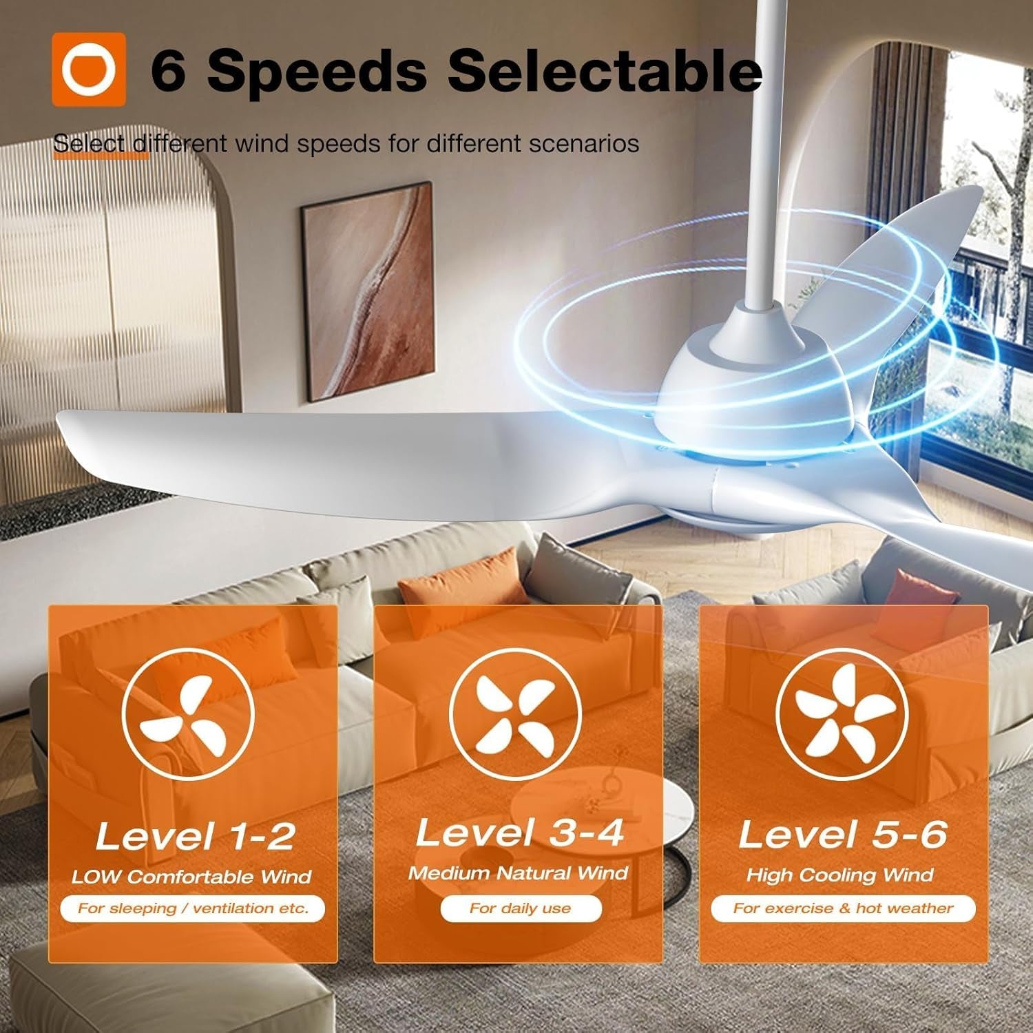 Ceiling Fans with Lights, 52 Inch Smart Ceiling Fan with Remote/App/Alexa Control, Reversible DC Motor, 6 Speeds, 3CCT Dimmable, Noiseless, White Wifi Ceiling Fan for Bedroom, Farmhouse