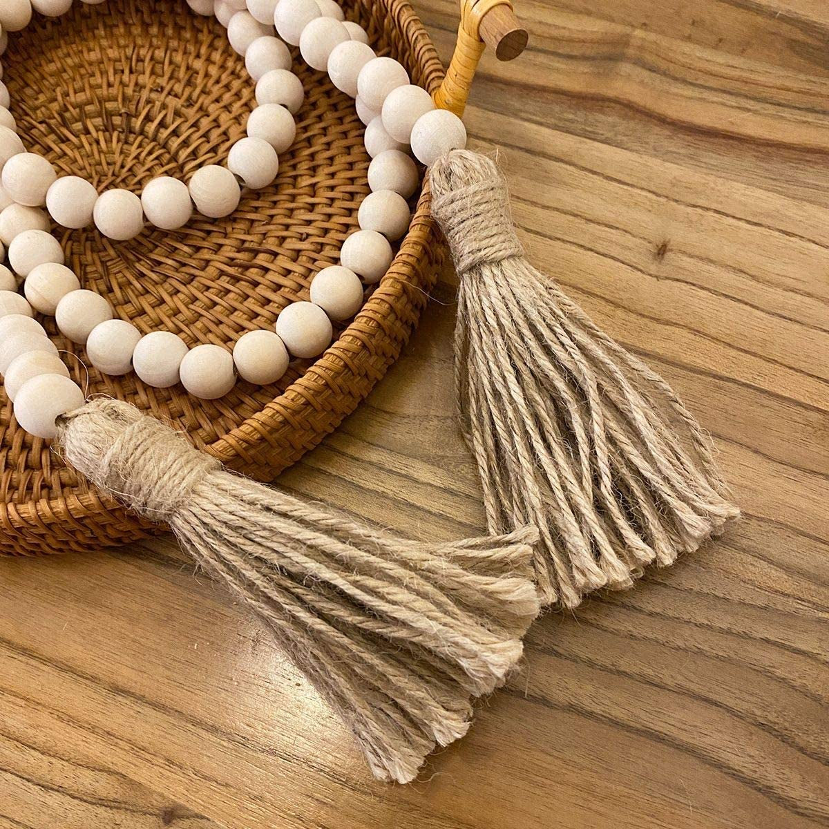Farmhouse Beads 58In Wood Bead Garland with Tassels Rustic Country Decor Prayer Boho Beads Big Wall Hanging Decor