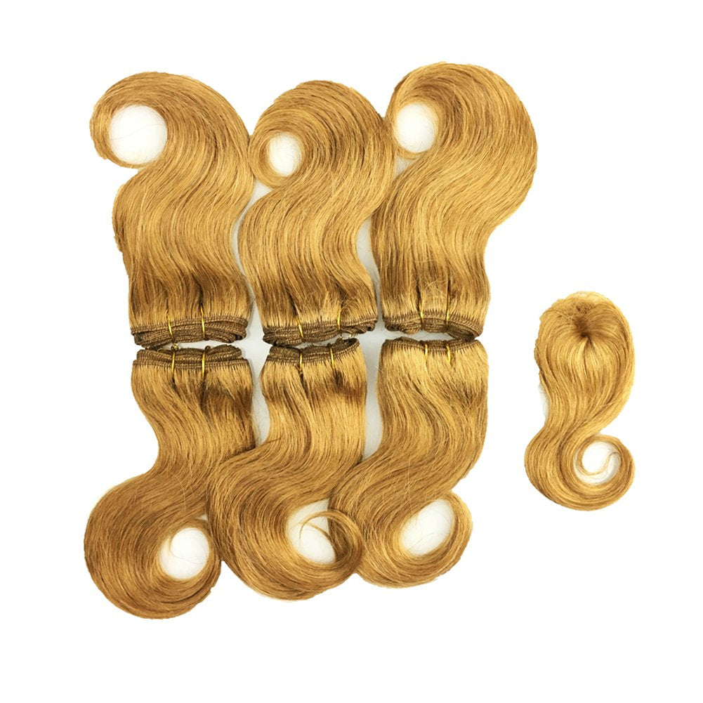 Beauty Brazilian Virgin Short Hair Extensions Honey Blonde Body Wave Bundles with Closure 8 Inch Bob Weave Human Hair