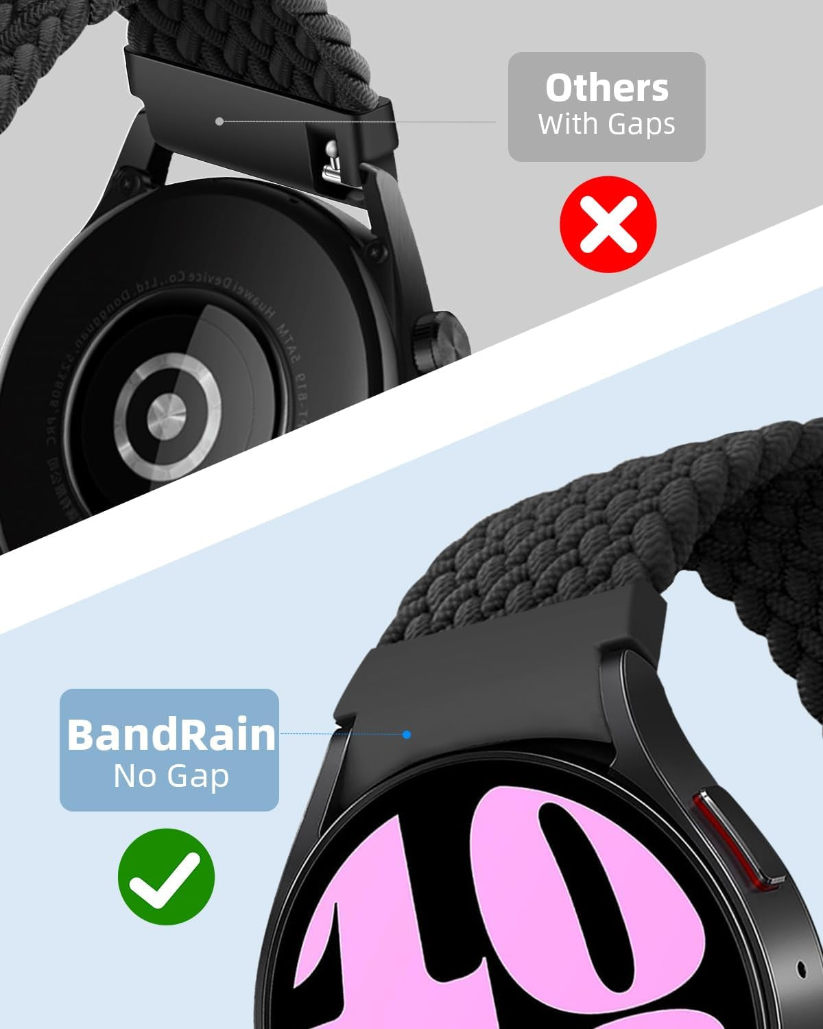 One Click No Gap Magnetic Braided Bands Compatible with Samsung Galaxy Watch 7 6 4 5 FE Band 40Mm 44Mm/Watch 6 4 Classic 47Mm 43Mm 42Mm 46Mm/Watch 5 Pro 45Mm, 20Mm Elastic Nylon Sport Strap Men Women