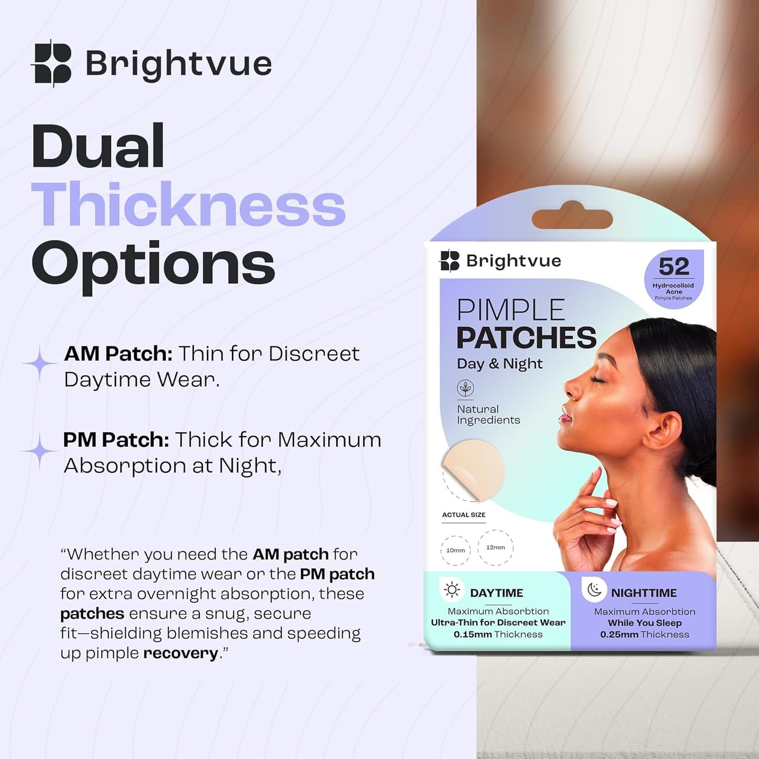 Hydrocolloid Pimple Patches with Salicylic Acid, Tea Tree Oil & Calendula Oil – AM/PM Dual Thickness for Day & Night Use – Acne Spot Treatment in 2 Sizes – Maximum Absorption for Clear Skin - 52 Count