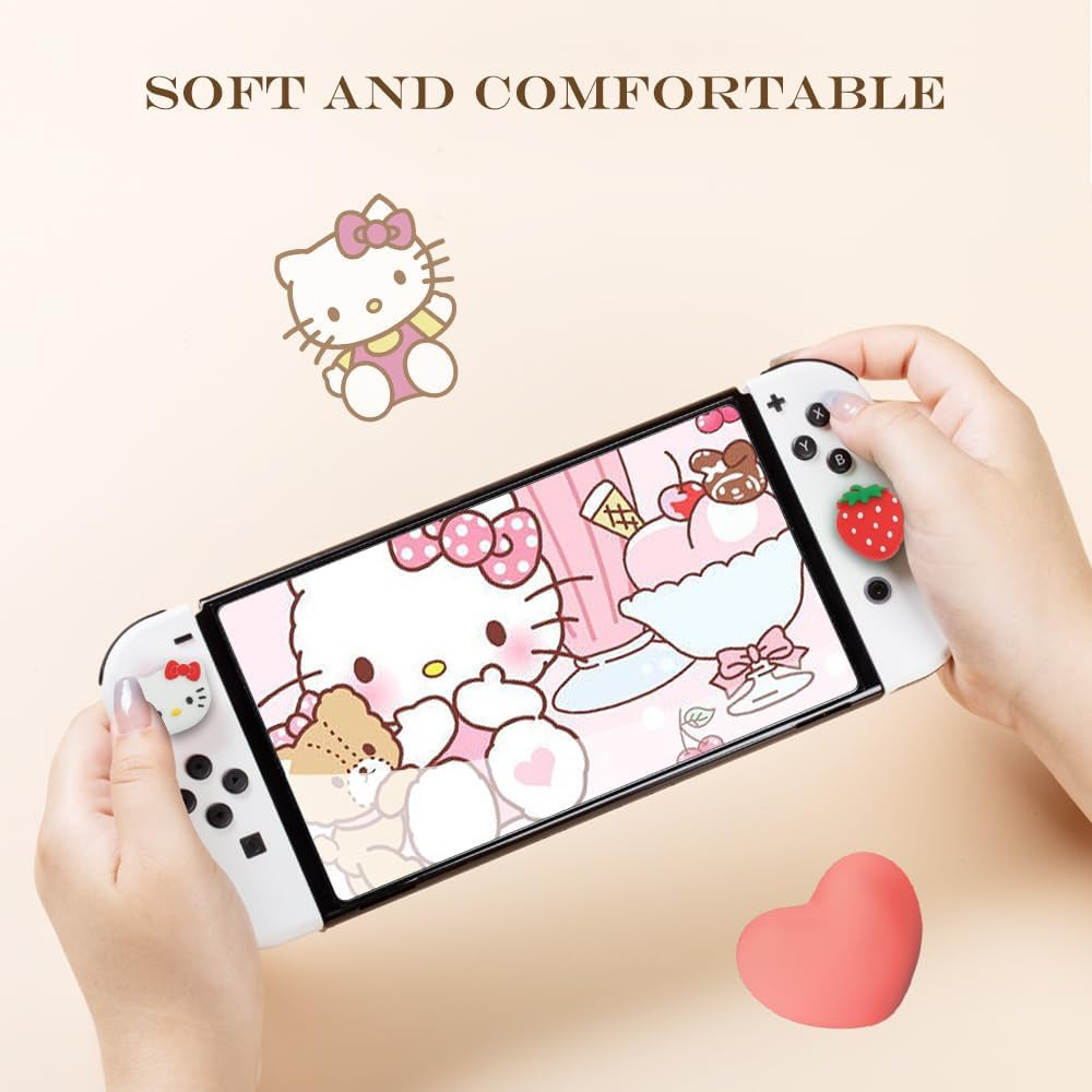 Switch Thumb Grips Caps, Cute Kitty Joystick Caps for Nintendo Switch/Lite/Switch OLED, 4 PCS Thumbstick Cover, Analog Stick Button Cover for NS Joycon Controller Accessories,Strawberry