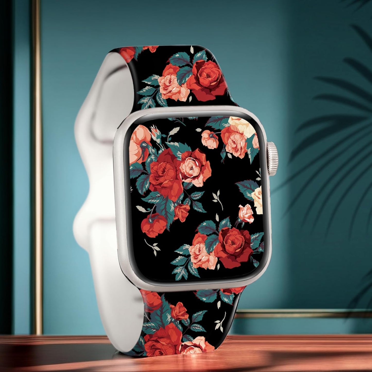 Designer Floral Band Fits 42Mm 44Mm 45Mm 49Mm Apple Watch Bands for Women, Cute Apple Watch Sport Band for Womens, Dressy Bracelet for Iwatch Bands Series 9 Series 8 SE 7 6 5 4 3 2 1-Black