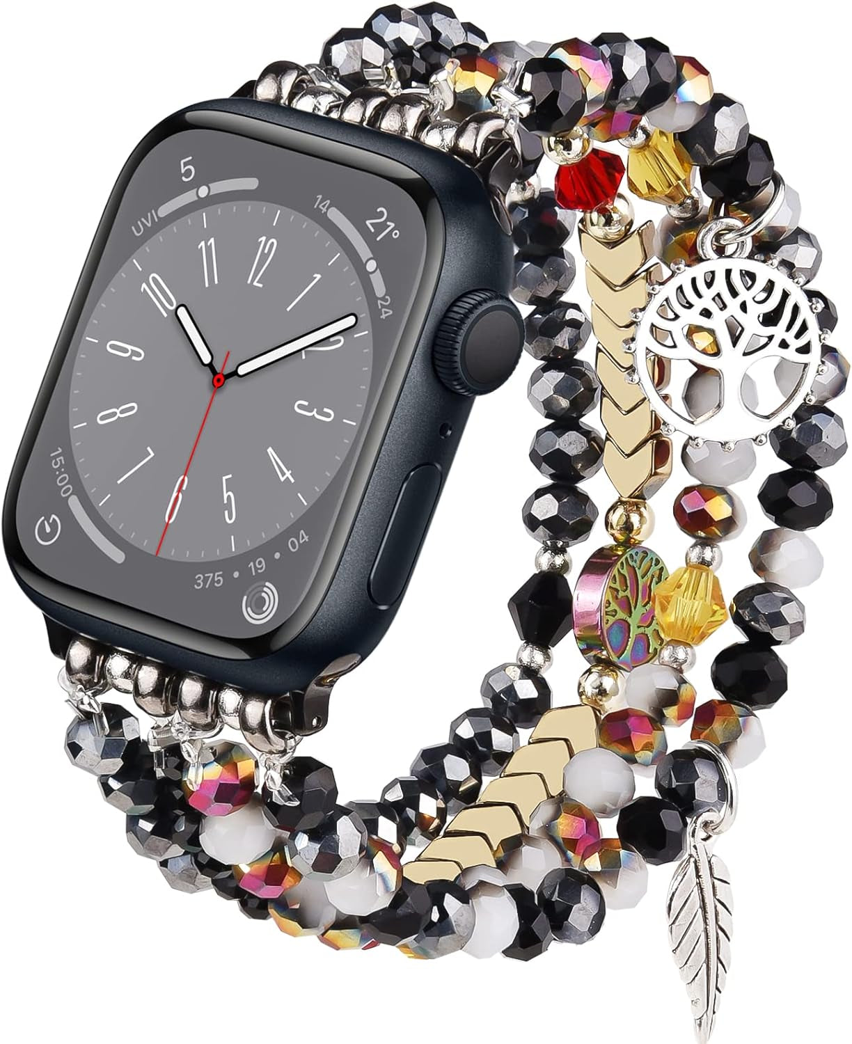 Beaded Bracelet Compatible with Apple Watch Band 38Mm/40Mm/41Mm/42Mm（Series 10） 9/8/7/SE/6/5/4/3/2/1 Women Fashion Handmade Elastic Stretch Strap for Iwatch Bands Replacement
