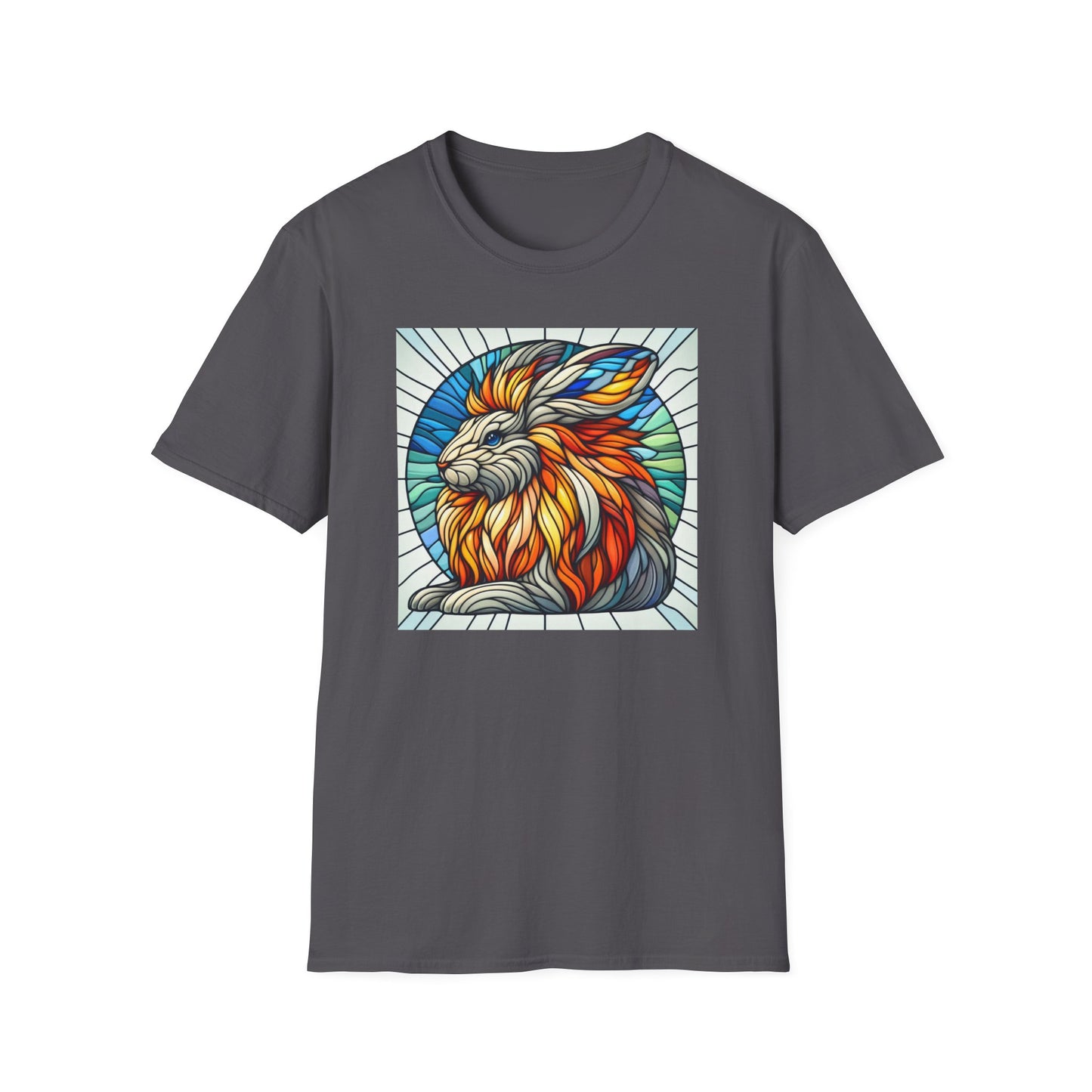 Lionhead Rabbit Animal Stained Glass Design Unisex Softstyle T-Shirt
