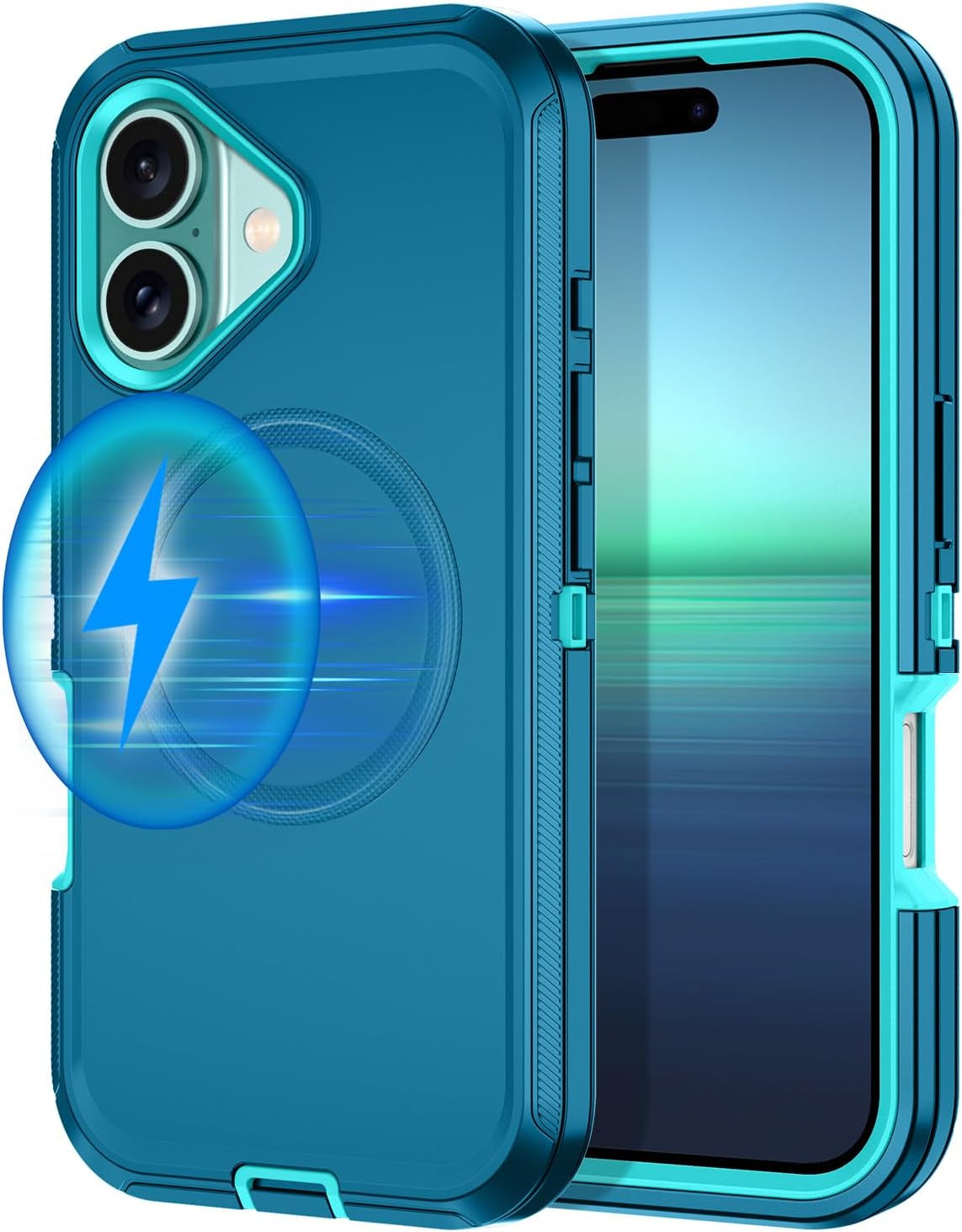 For Iphone 16E Case [Compatible with Magsafe] Shockproof 3-Layer Full Body Protection [Without Screen Protector] Rugged Heavy Duty Cover Case for Apple Iphone 16E 6.1",Turquoise