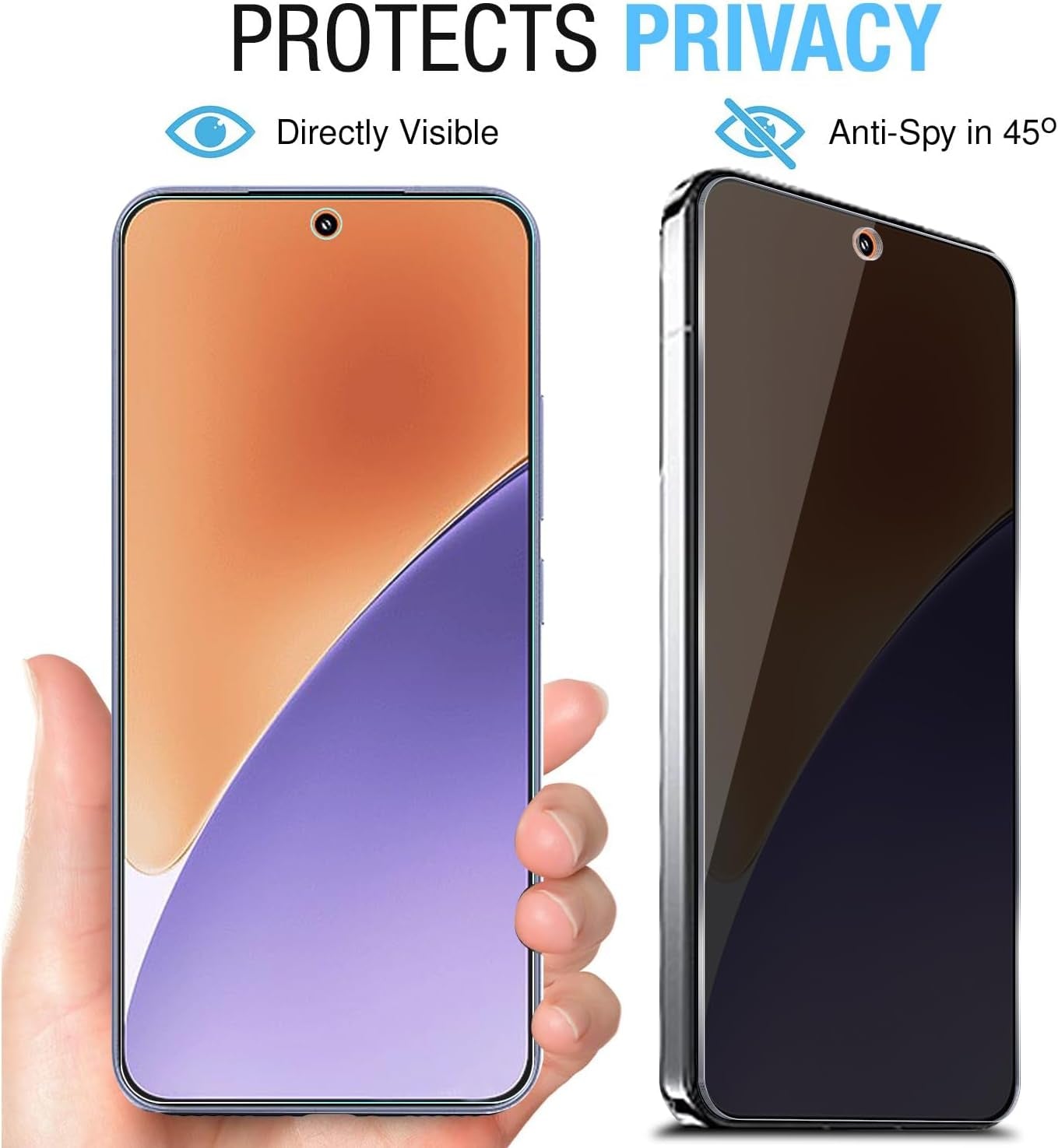 2+2 Pack for Xiaomi 15 Privacy (Fingerprint Unlock) Tempered Glass Screen Protector and Camera Lens Protector, Anti-Spy 9H Hardness Case Friendly Film