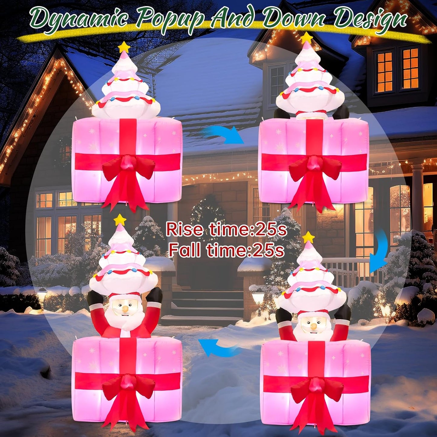 Christmas Inflatable Santa Outdoor Decoration: 6Ft Blow up Automatic Lifting in Gift Box - Built-In LED Glowing Inflatable Decoration for Yard/Garden Lawn