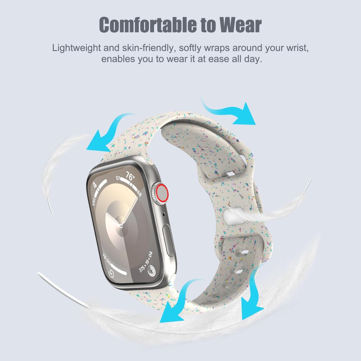 Watch Strap Compatible with Apple Watch Ultra/Ultra2 49Mm/Series 9/8/7/6/5/4/3/2/1/SE 42/44/45Mm, Colorful Flakes Pattern Silicone Band Replacement Sport Wristband, Dark Blue