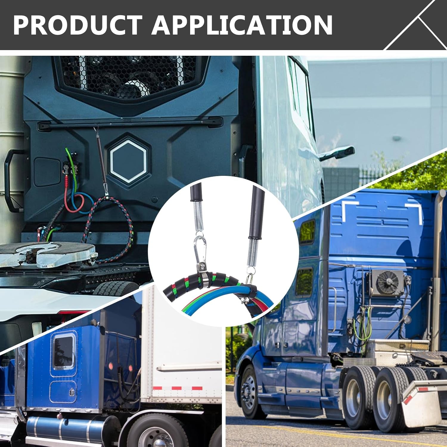 2 PCS 16" Single Tender Spring Kits with 3In1 Hose Holder and 3-Hole Clamp Heavy Duty Tender Spring for Semi Truck Air Lines Kit with 2 Style Air Line Holders for Truck Trailer Tractor
