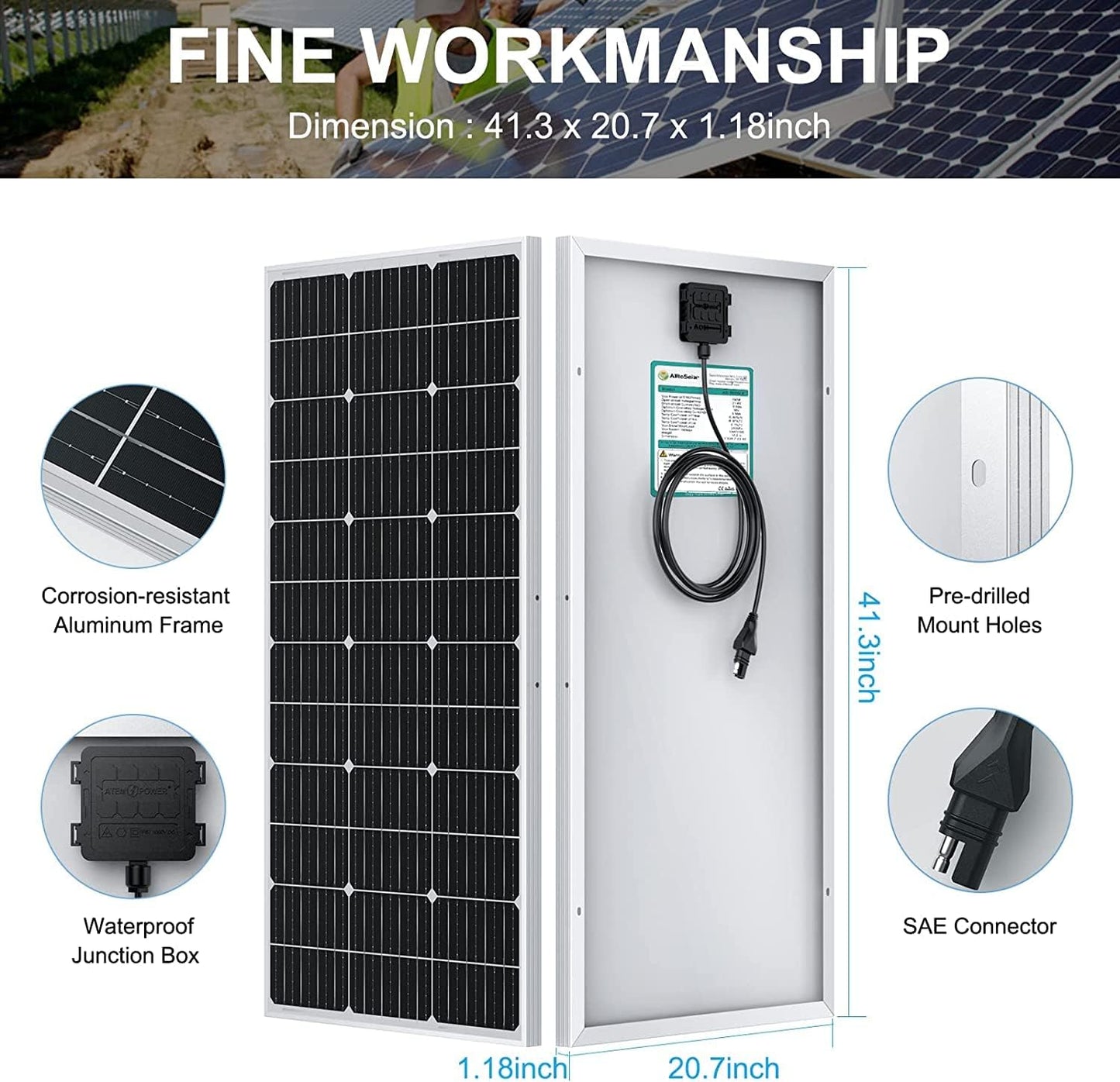 Solar Panel Kit 100W 12V Monocrystalline,Battery Maintainer +10A Solar Charge Controller + Extension Cable with Battery Clips O-Ring Terminal for RV Marine Boat off Grid System