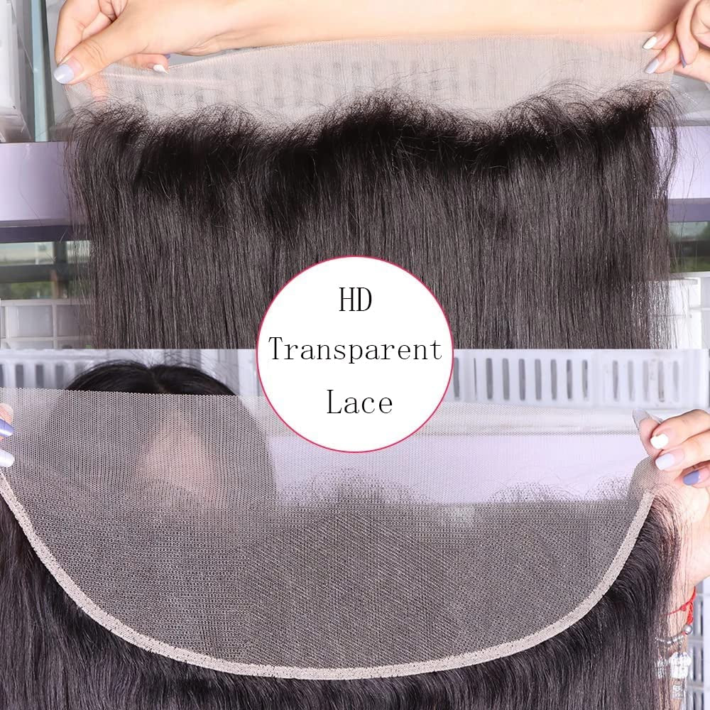 Straight 13X4 HD Lace Frontal Human Hair Extensions Ear to Ear HD Frontal Closure Brazilian Straight Transparent 130% Density Lace Frontal Human Hair