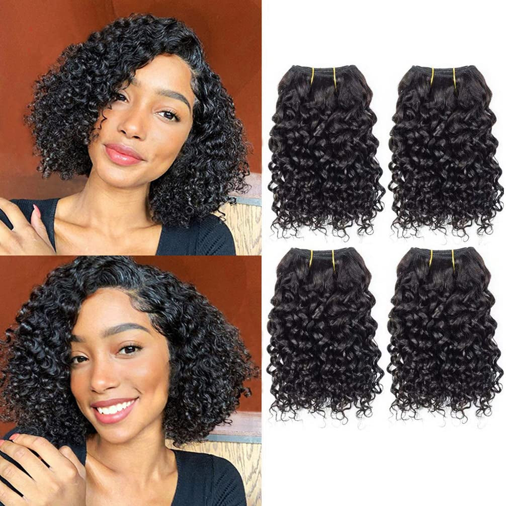 Human Hair Bundles Kinky Curly Bundles Human Hair Curly Wave Hair 4 Bundles Human Hair 50 Gram/Bundle 8A Unprocessed Kinky Curly Wave Bundles (8 8 8 8 1B) …