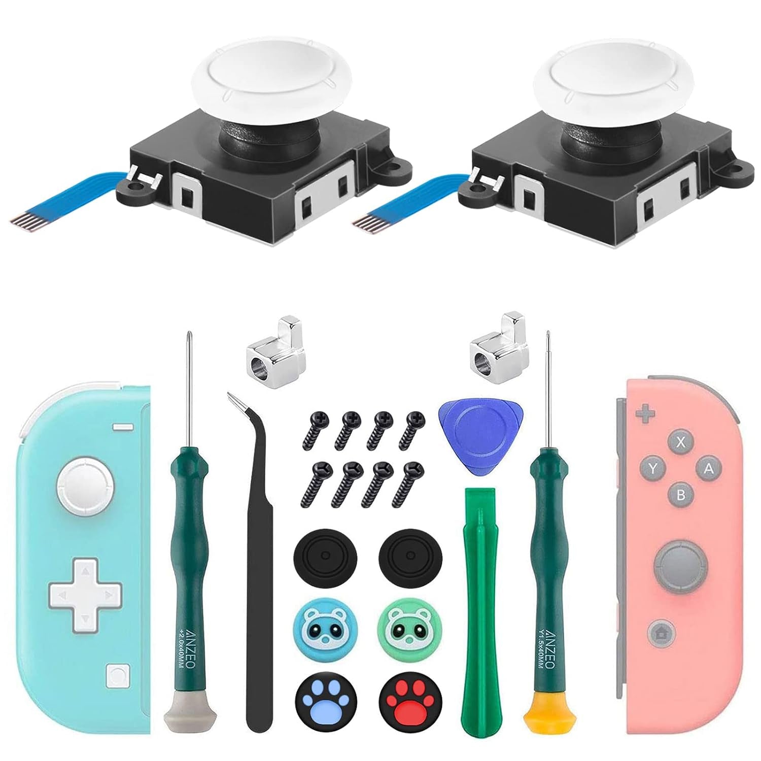 2 Pack Joycon Joysticks, Joycon Repair Kit Joystick Replacement Parts for Nintendo Switch, Switch Lite & Switch OLED, Include Thumb Grips, Metal Lock Buckles