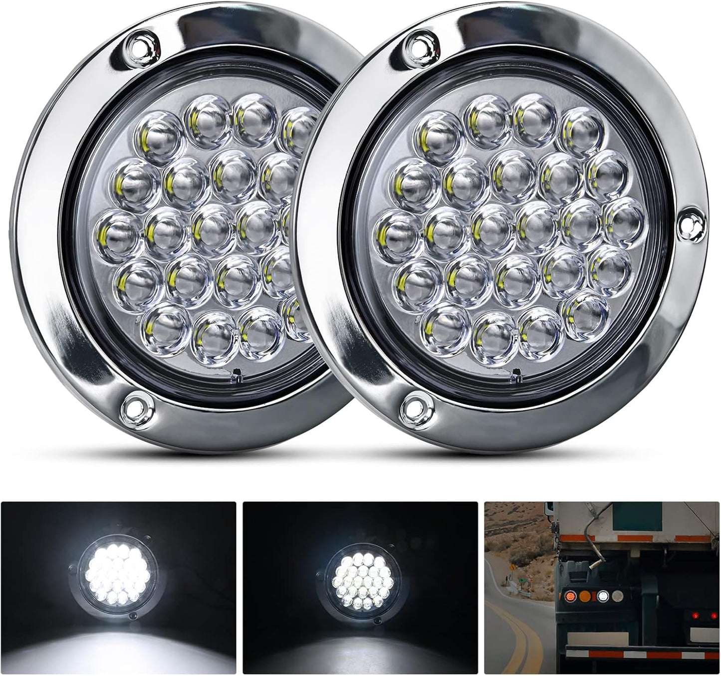 - TL-18 2PCS 4" round Red LED Trailer Tail Lights W/Surface Mount Grommet Plugs IP67 Stop Brake Turn Tail Lights for Truck Trailer RV Jeep