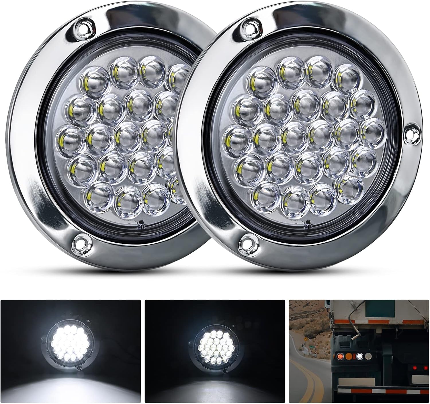 - TL-18 2PCS 4" round Red LED Trailer Tail Lights W/Surface Mount Grommet Plugs IP67 Stop Brake Turn Tail Lights for Truck Trailer RV Jeep